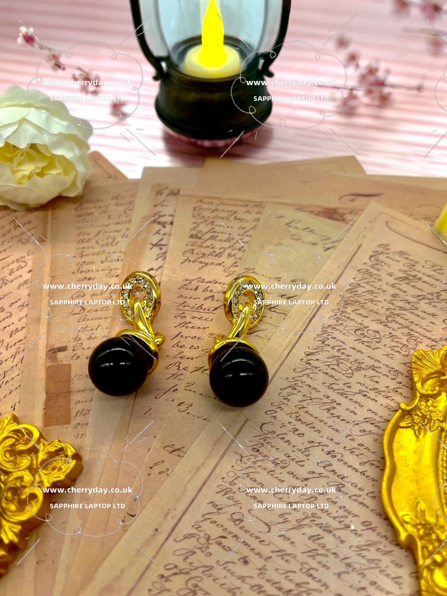 Black caviar vintage earrings