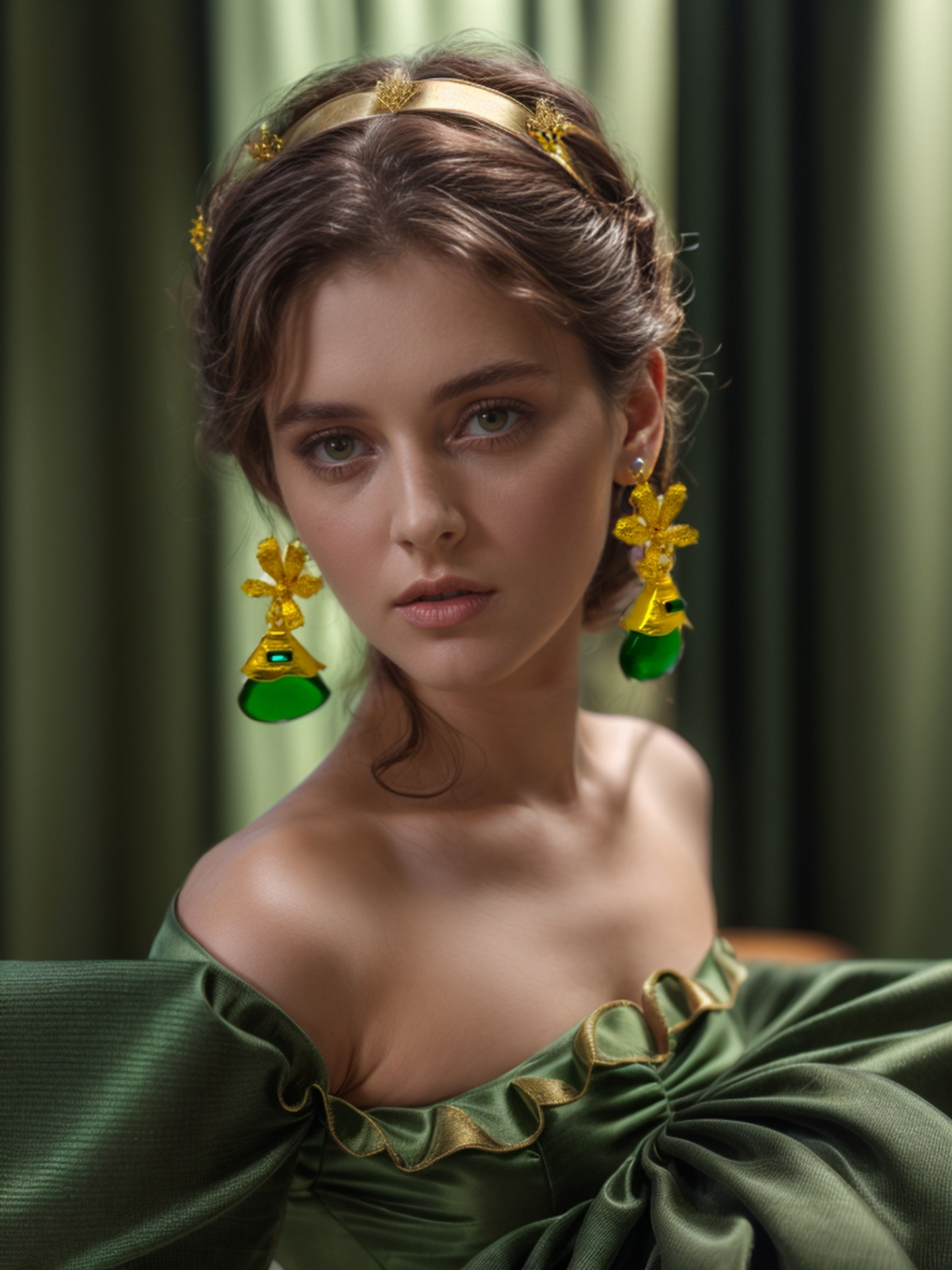 Green Dahlia vintage earrings