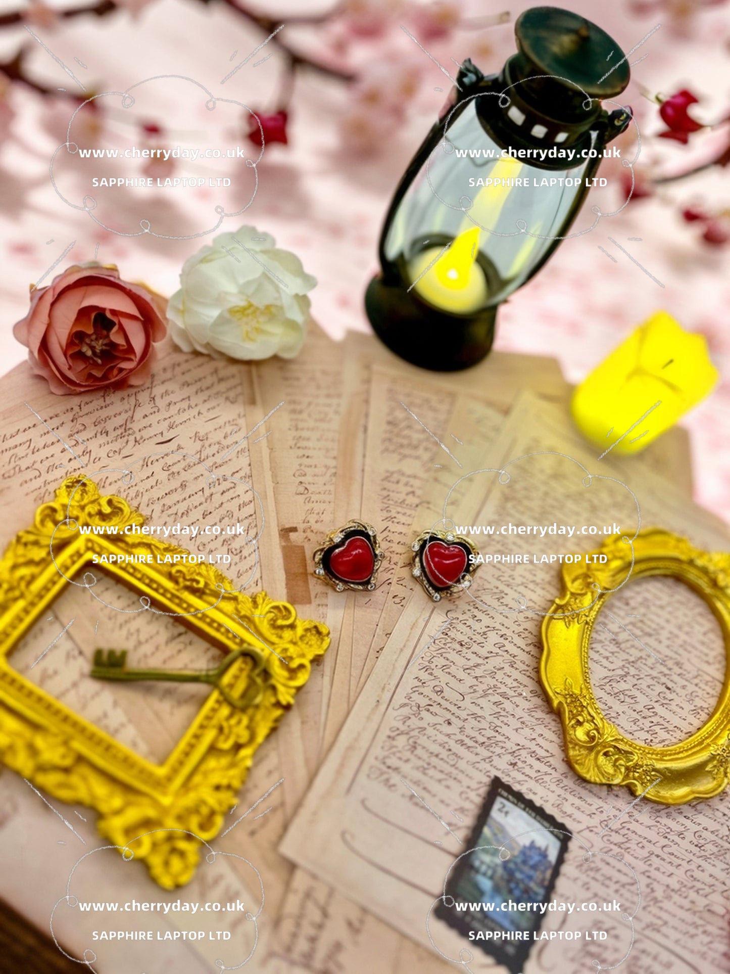 Pink heart vintage earrings