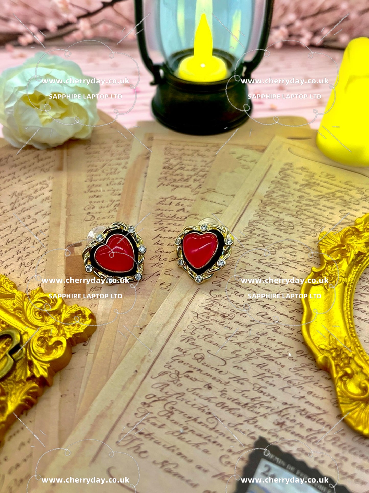 Pink heart vintage earrings