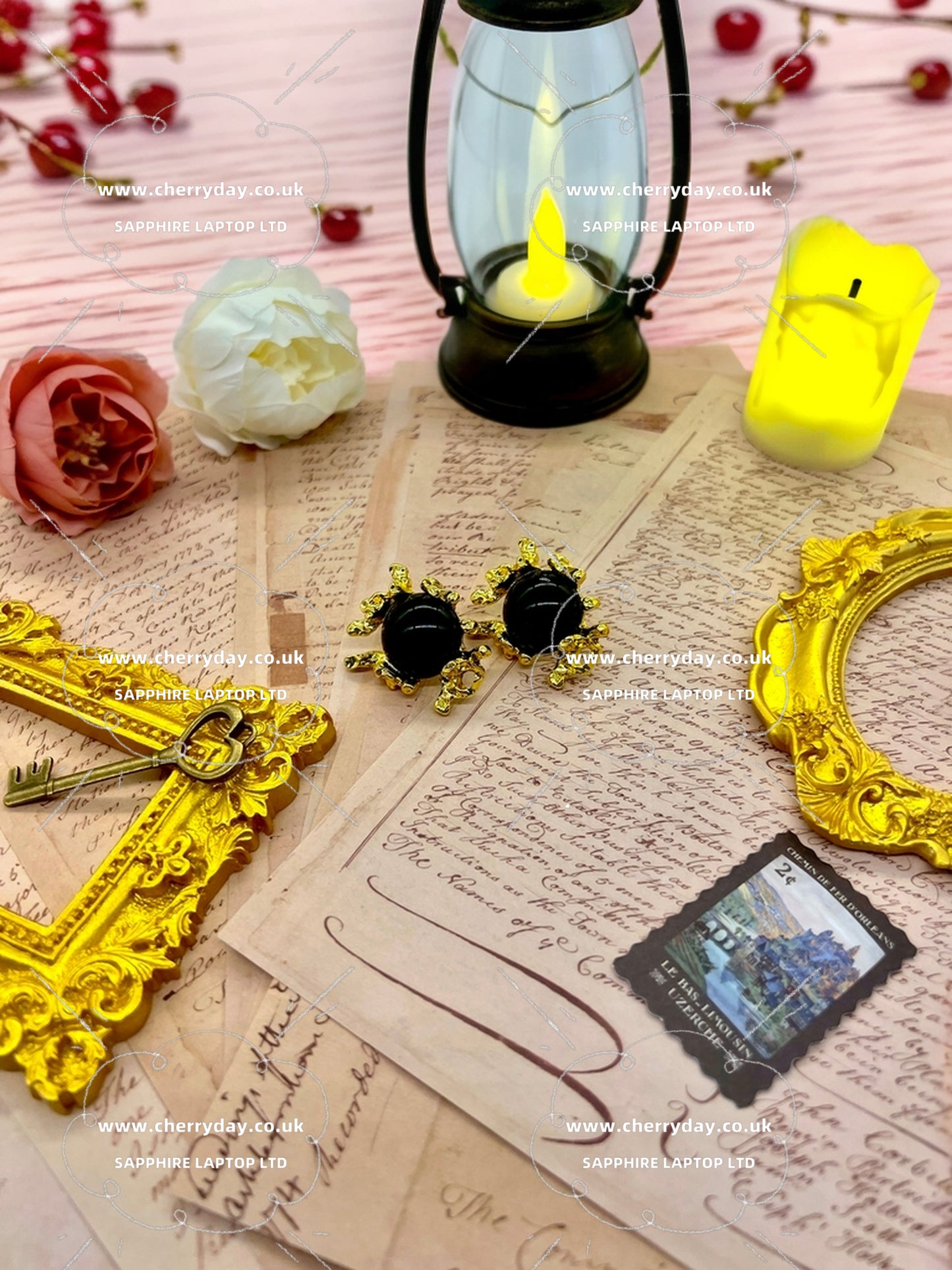 Black gemstone sunflower vintage earrings