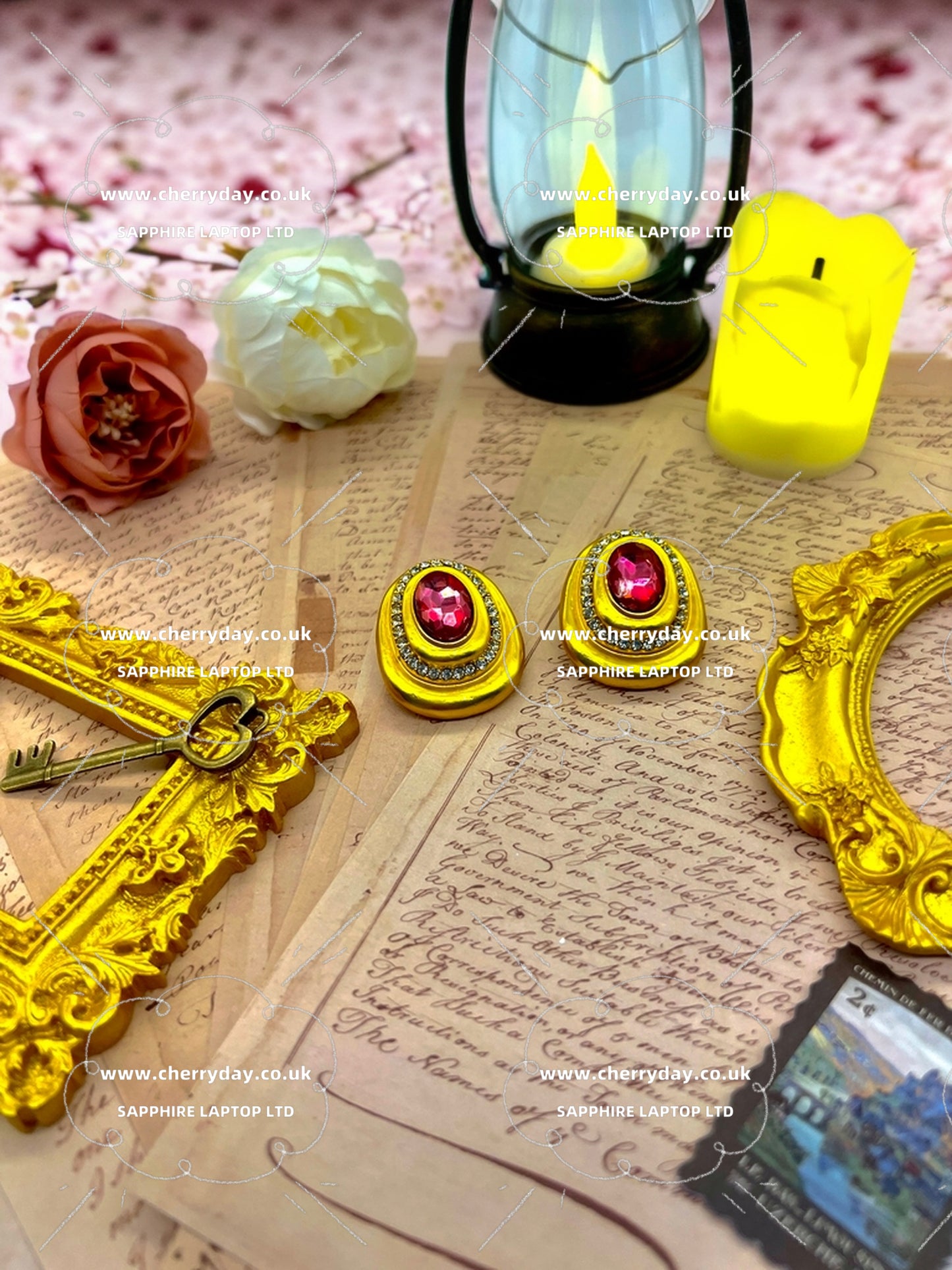 Ruby drop vintage earrings