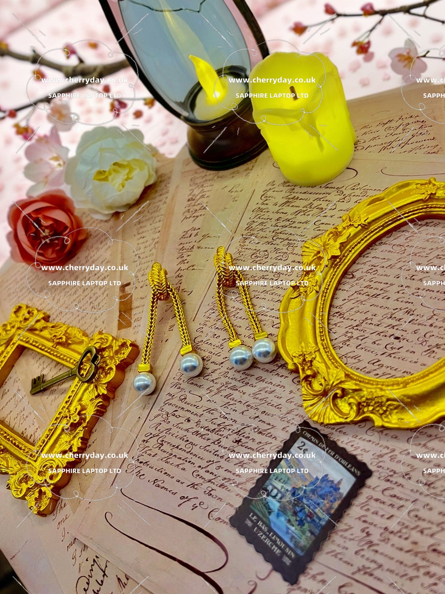 Gold pearl tassel concentric knot vintage earrings