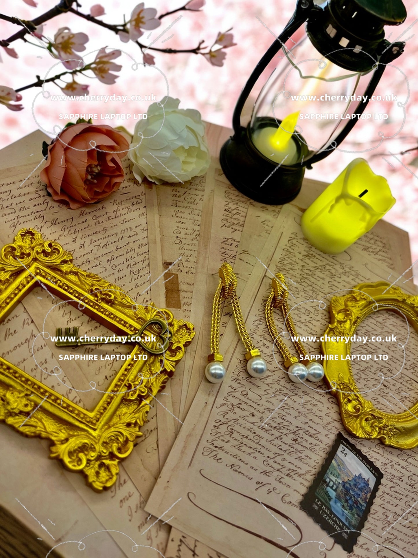 Gold pearl tassel concentric knot vintage earrings