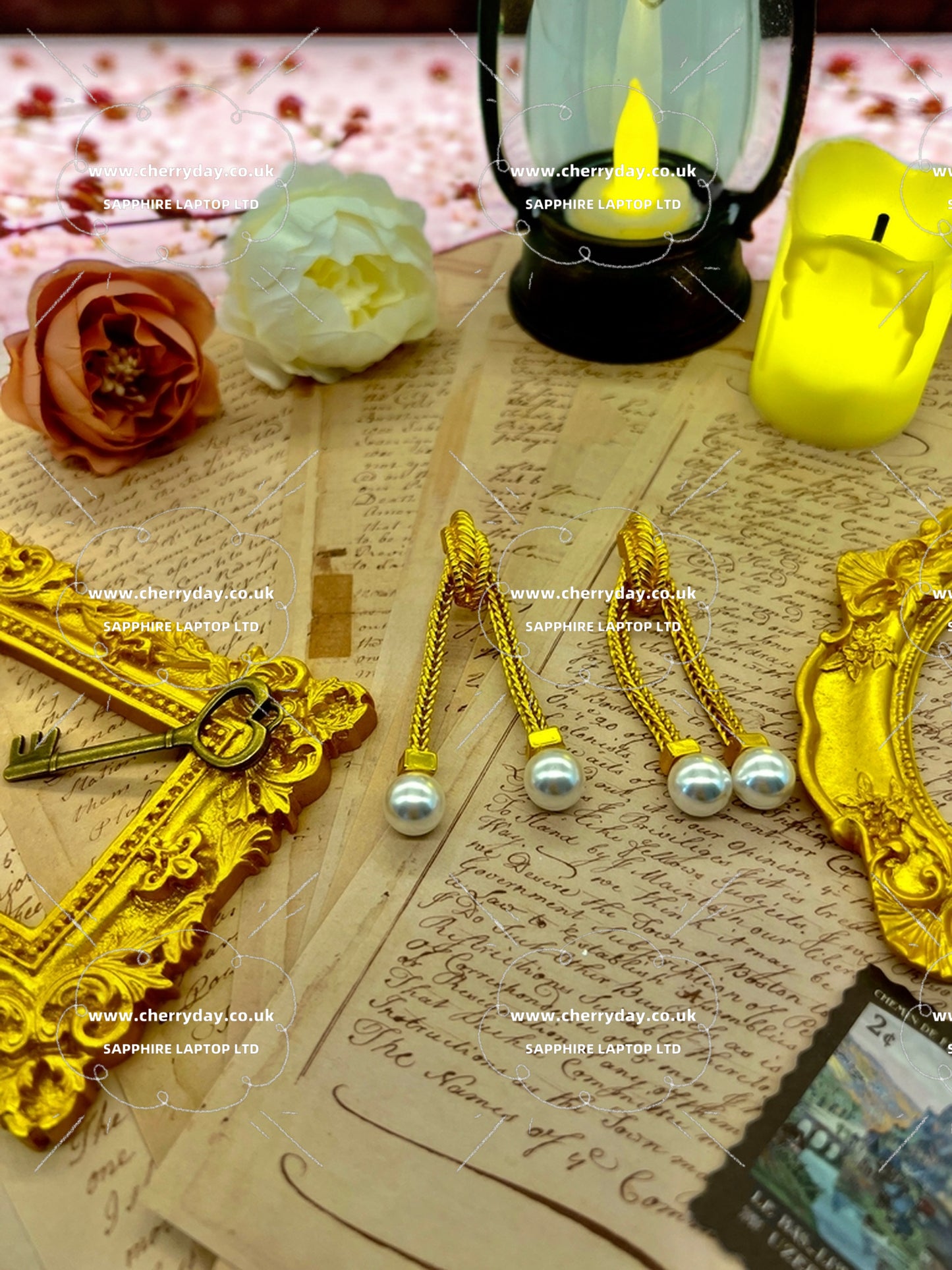 Gold pearl tassel concentric knot vintage earrings