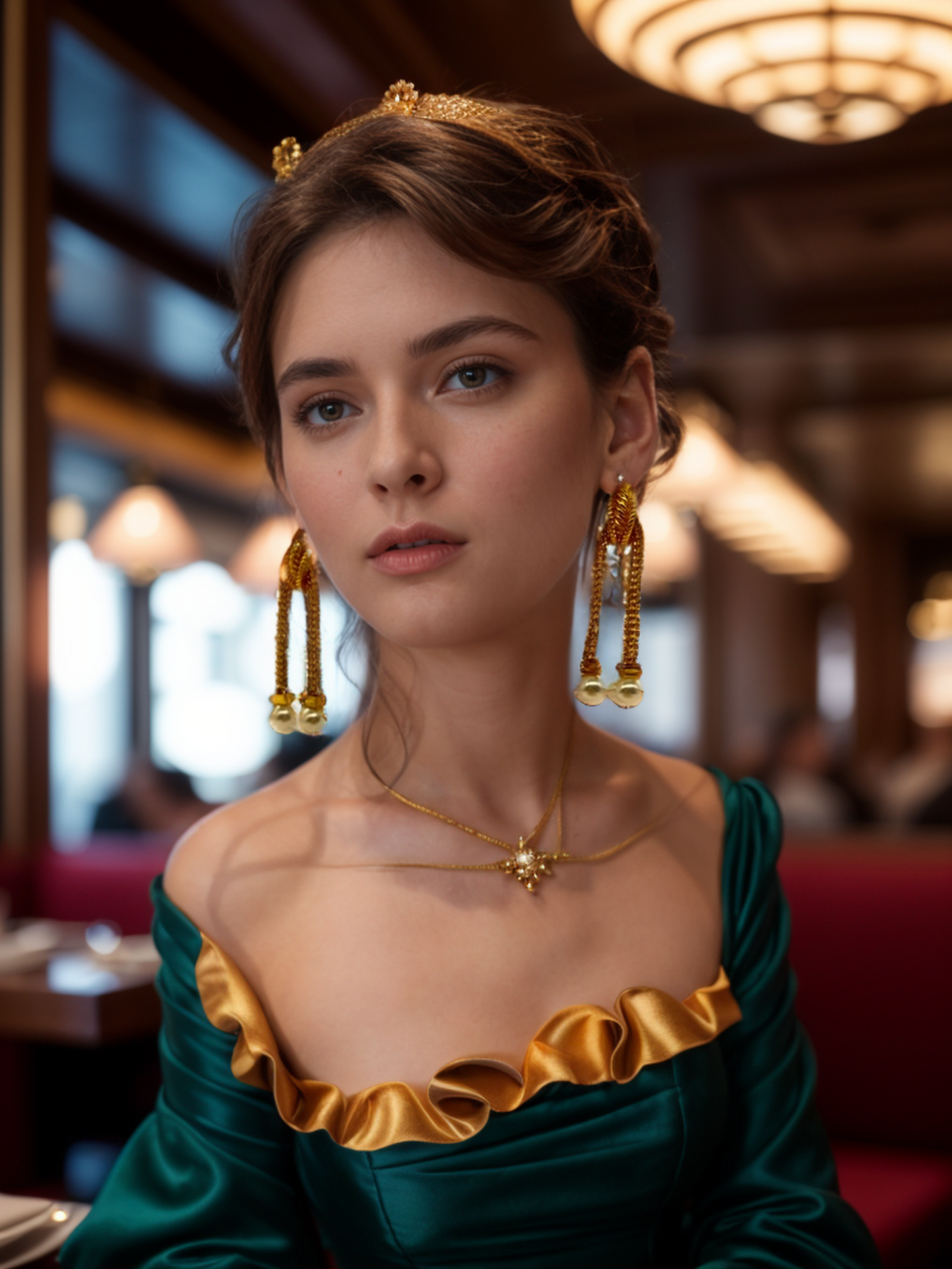 Gold pearl tassel concentric knot vintage earrings