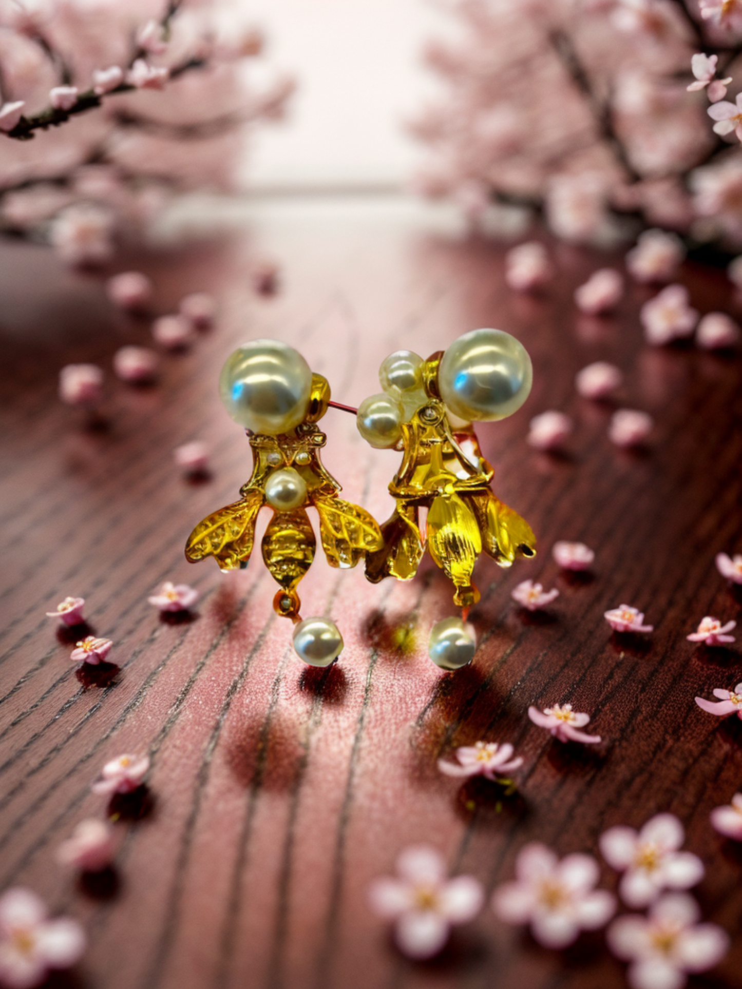 Gold bee vintage earrings