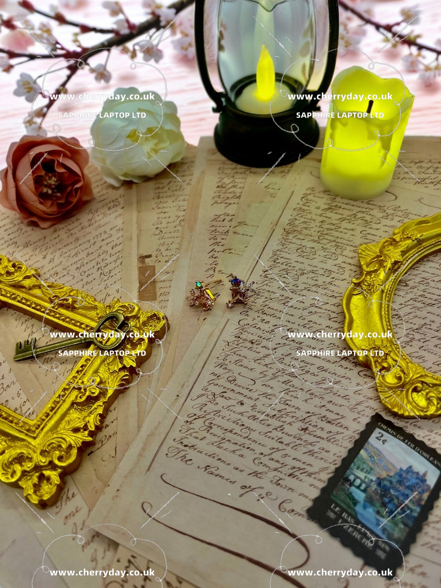 Gold triangle of coloured diamond vintage earrings