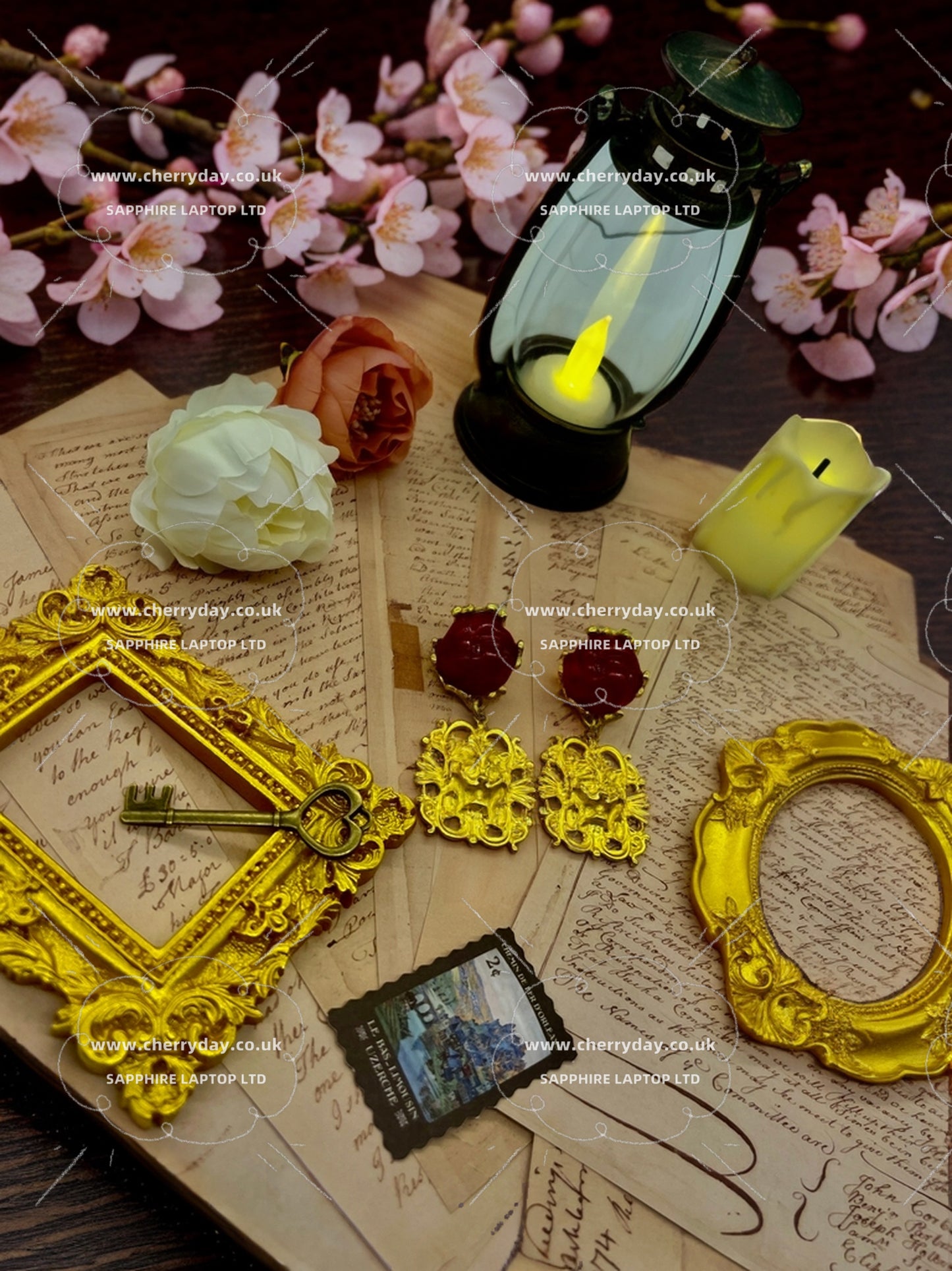 Ruby golden lion king vintage earrings