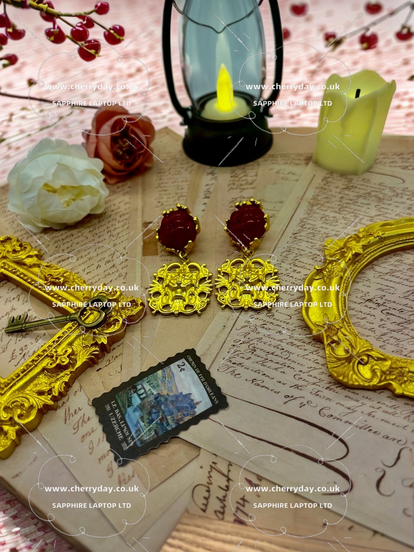 Ruby golden lion king vintage earrings