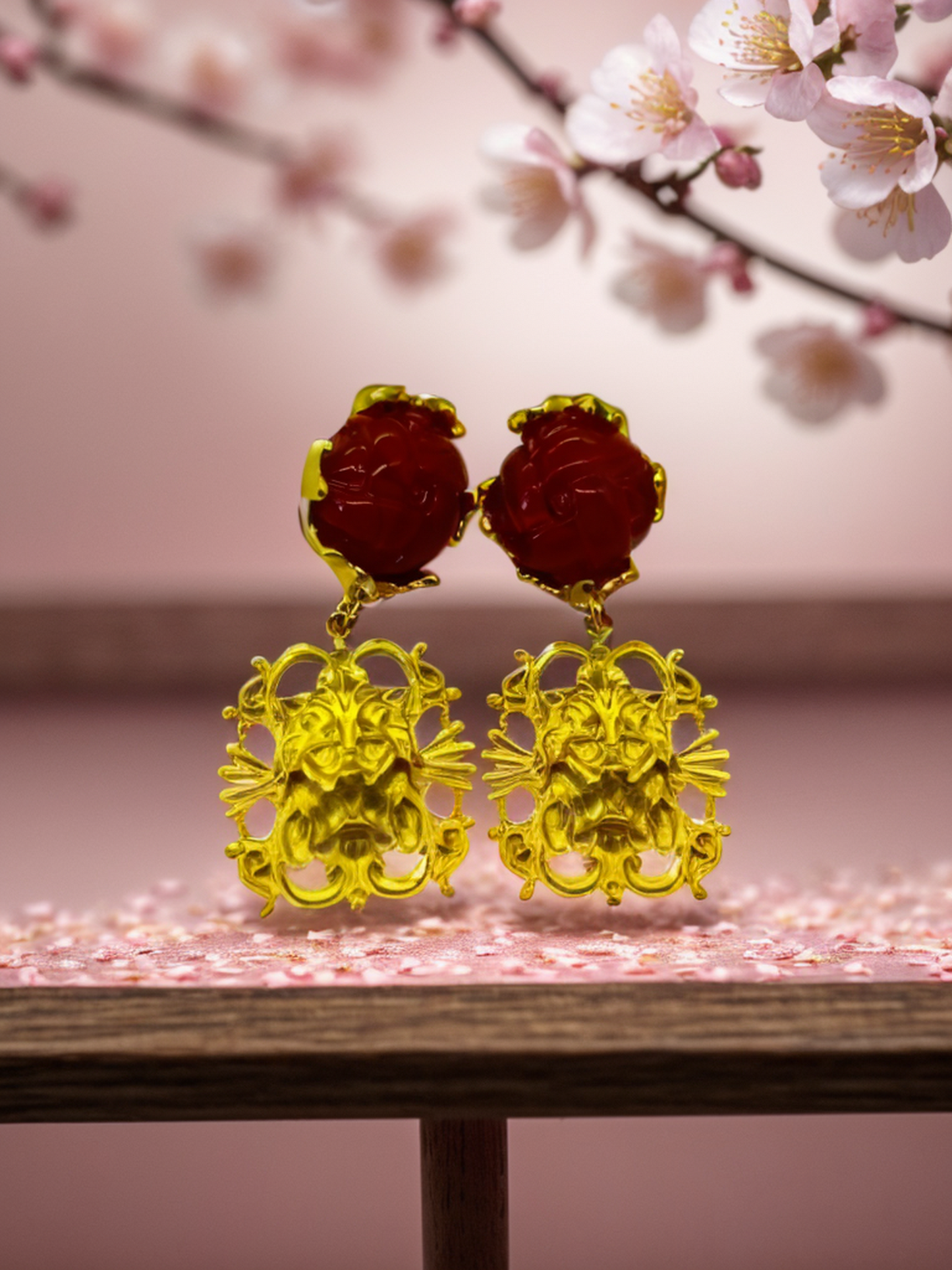 Ruby golden lion king vintage earrings