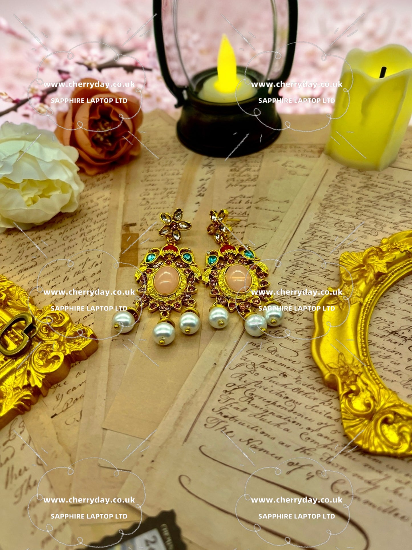 Pink pigeon egg gemstone vintage earrings