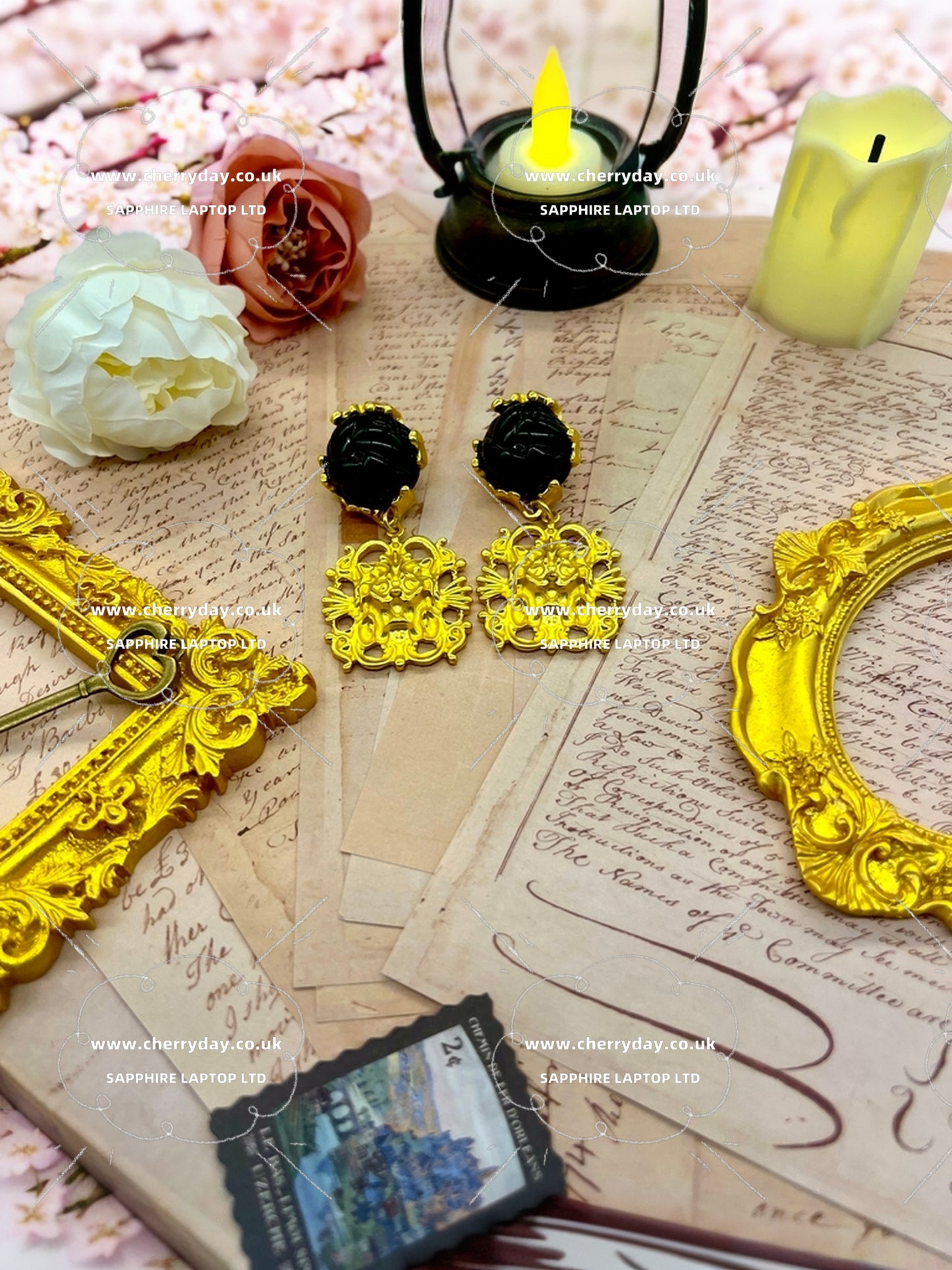 Ruby golden lion king vintage earrings
