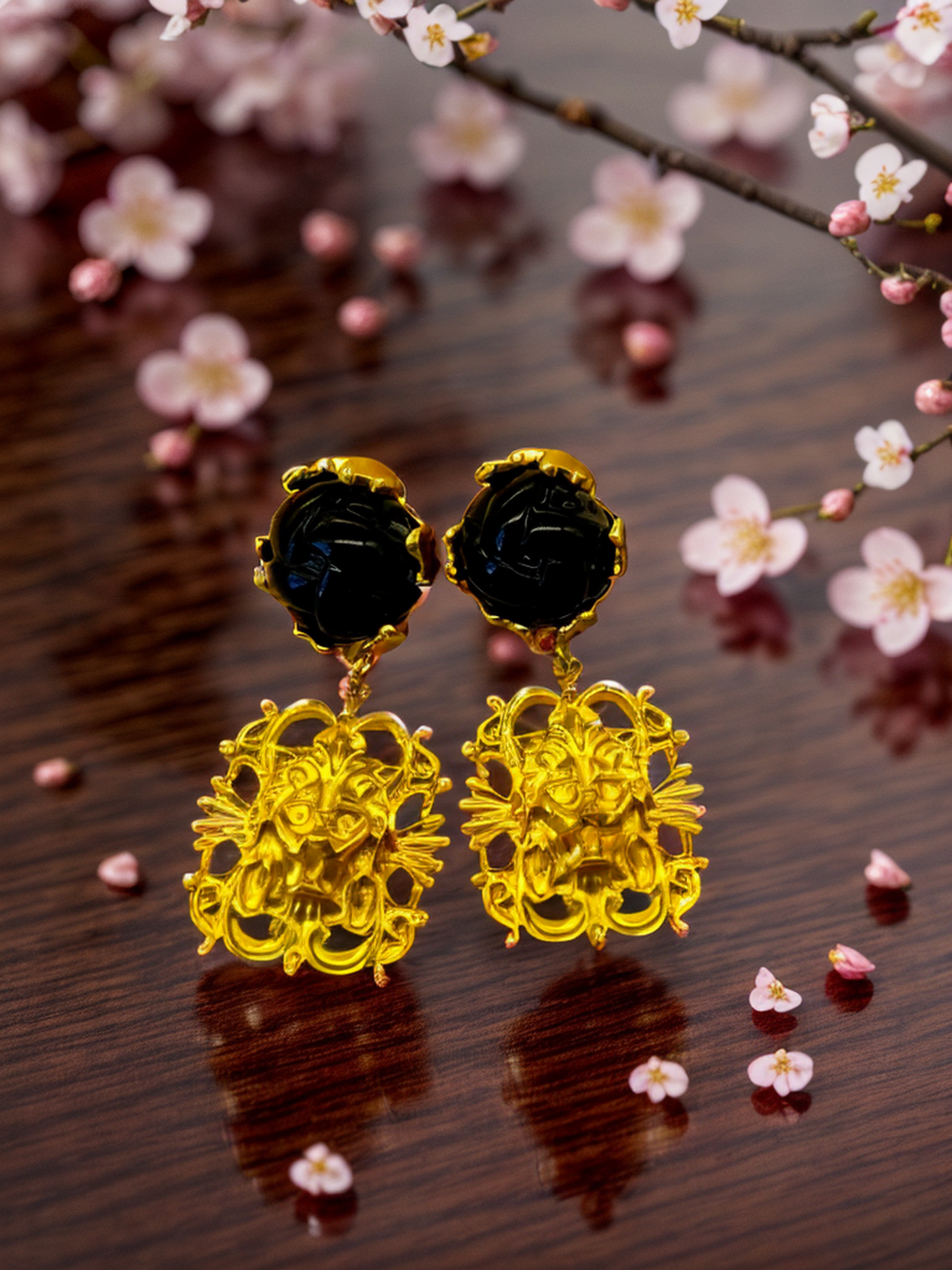 Ruby golden lion king vintage earrings