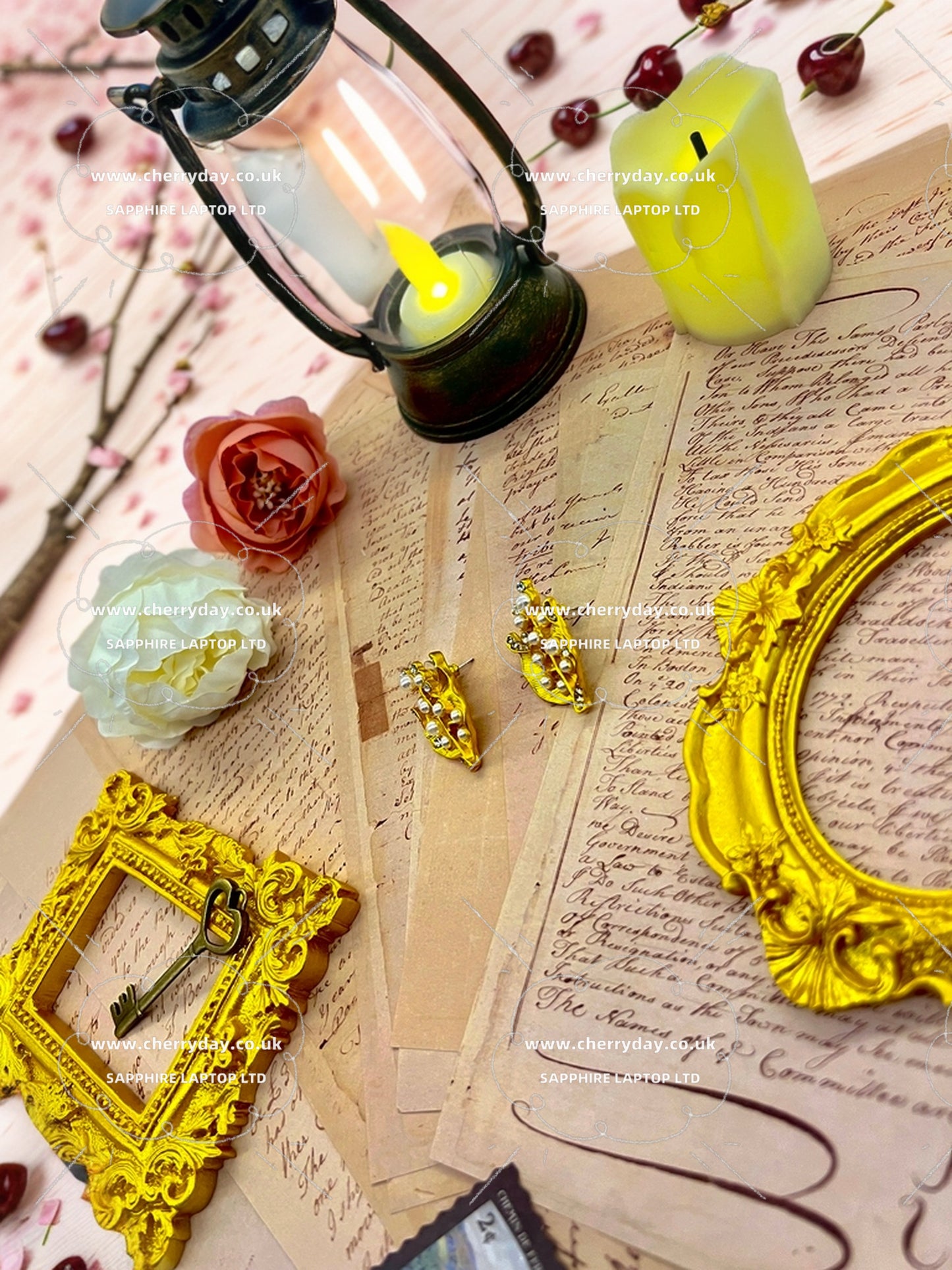Pearls inlaid with gold leaves vintage earrings