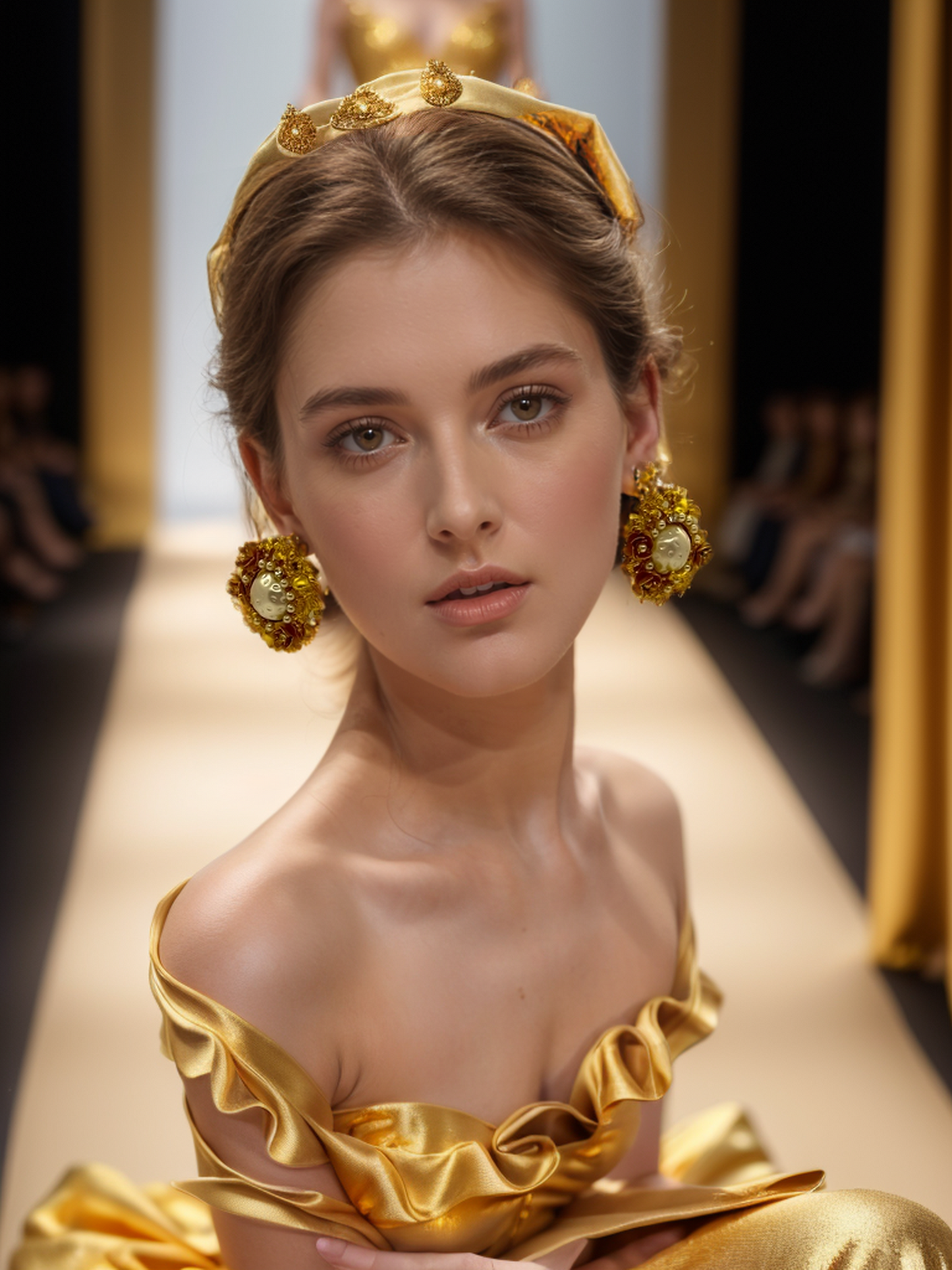 Gold sunflower with pearl inlaid vintage earrings