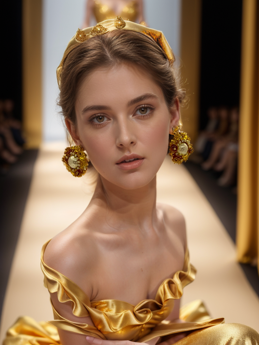 Gold sunflower with pearl inlaid vintage earrings