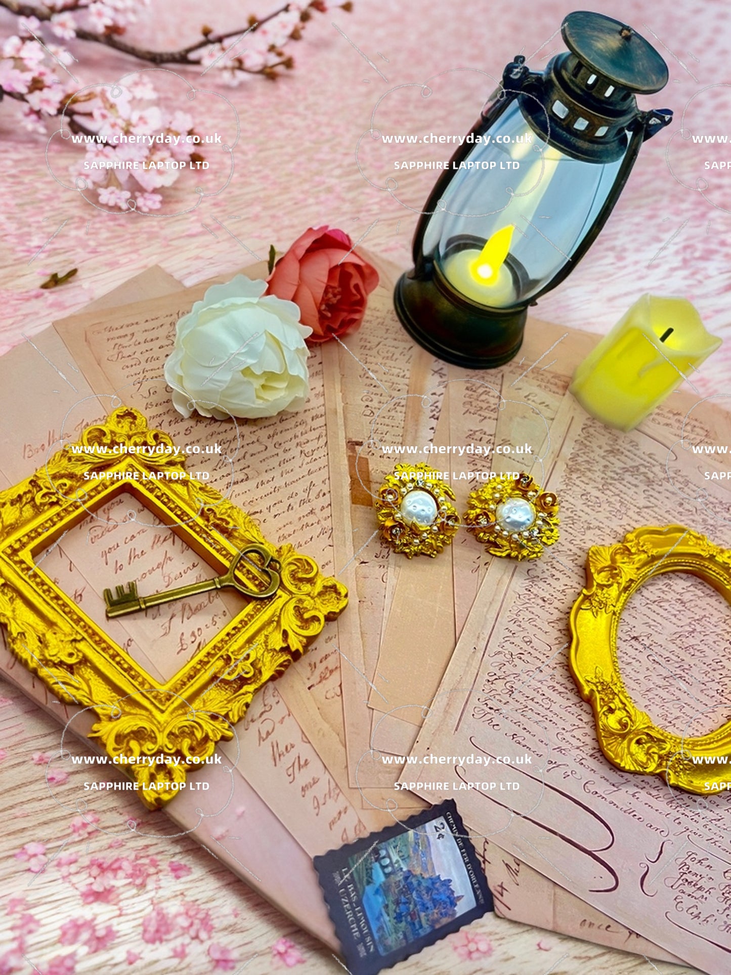 Gold sunflower with pearl inlaid vintage earrings