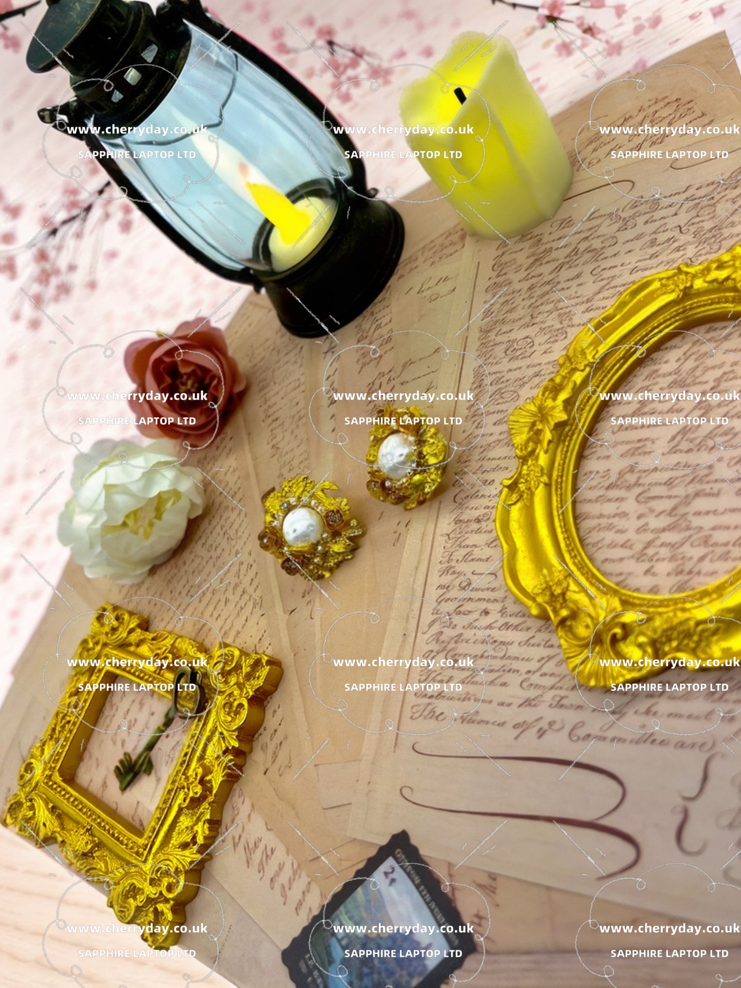 Gold sunflower with pearl inlaid vintage earrings
