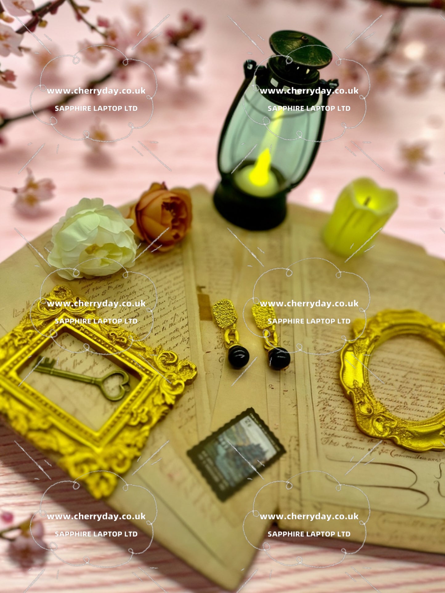 Black ink with gold vintage earrings