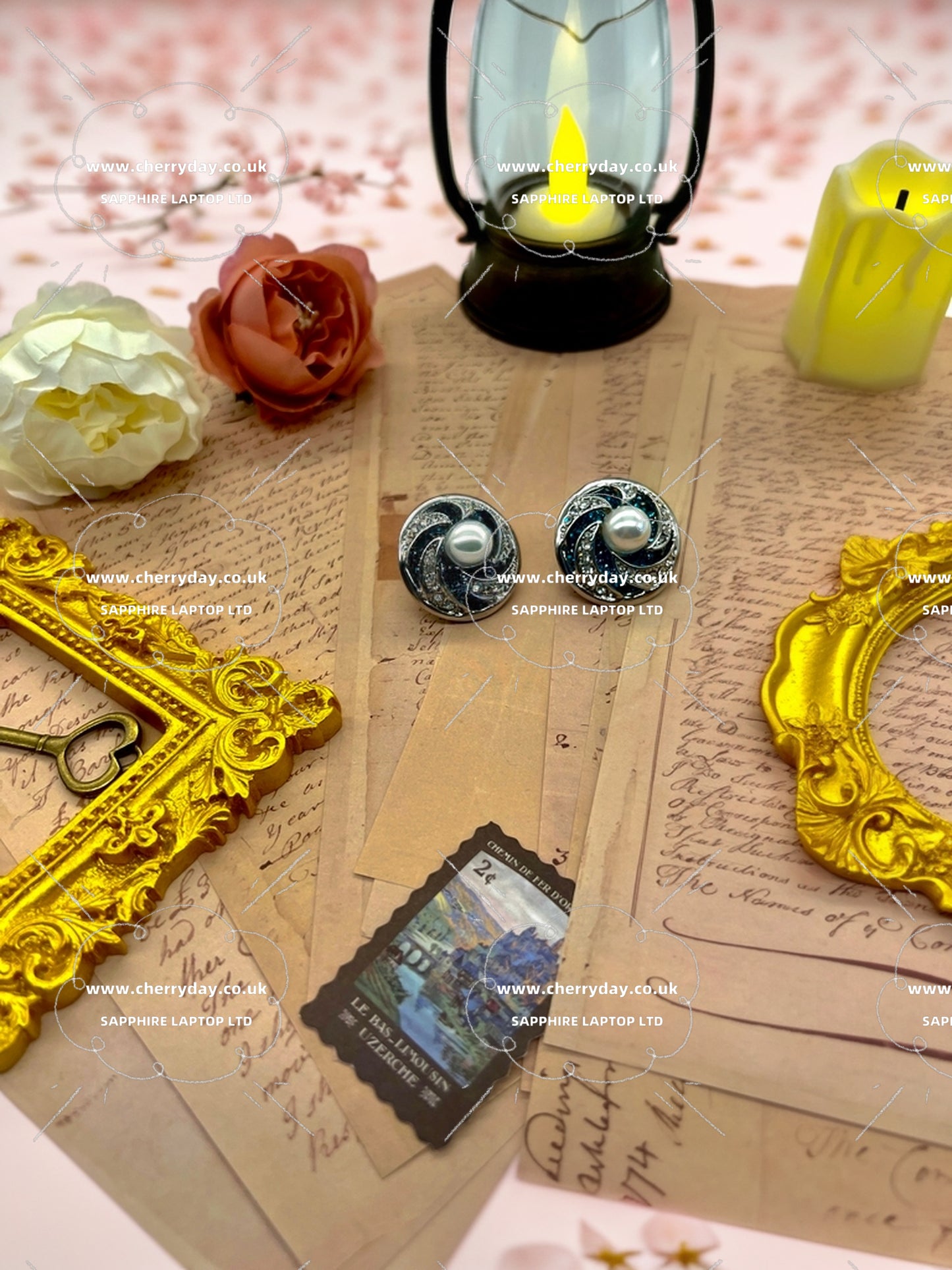 European court vintage sapphire set silver earrings