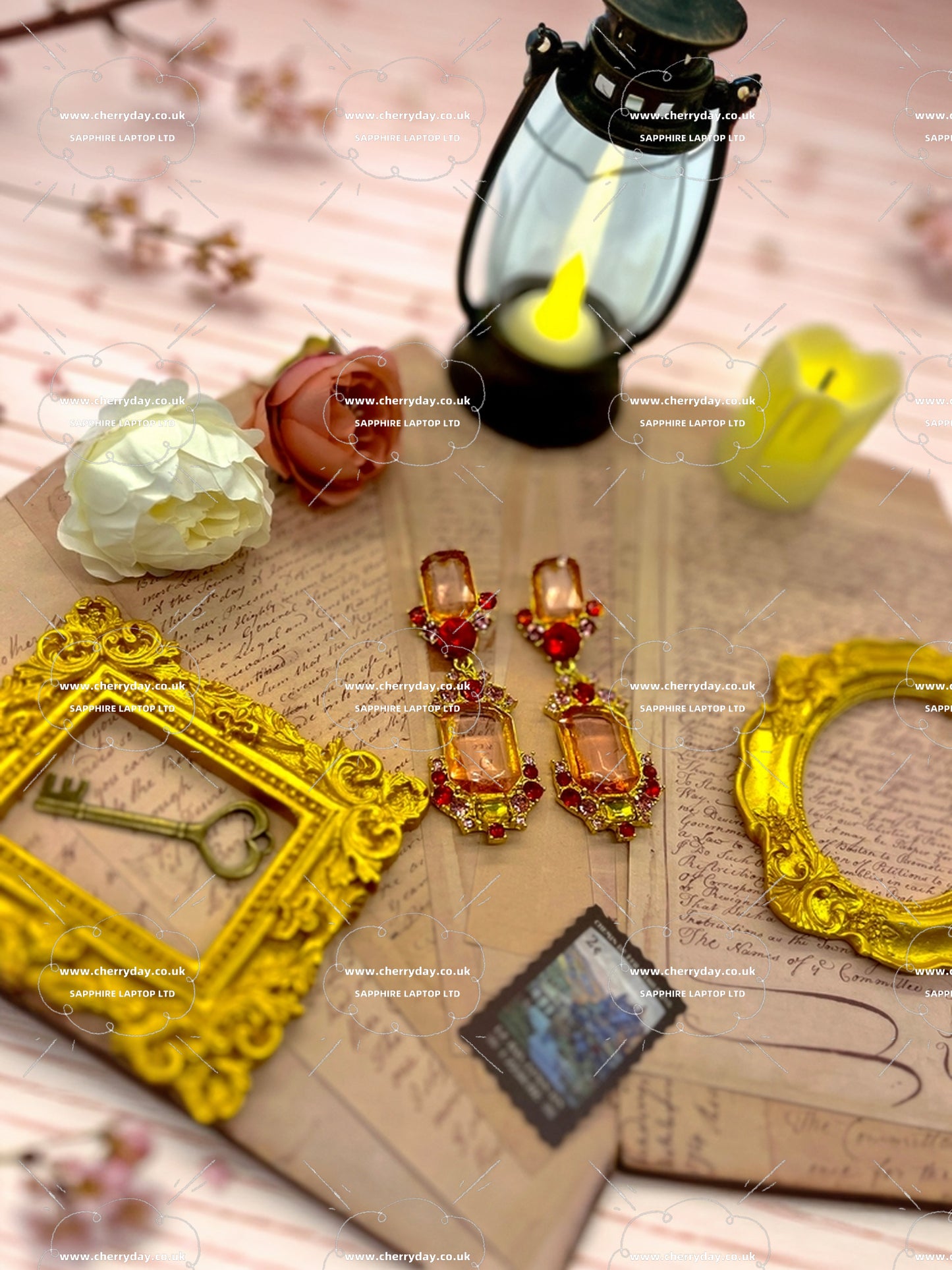 Orange glazed pendant vintage earrings