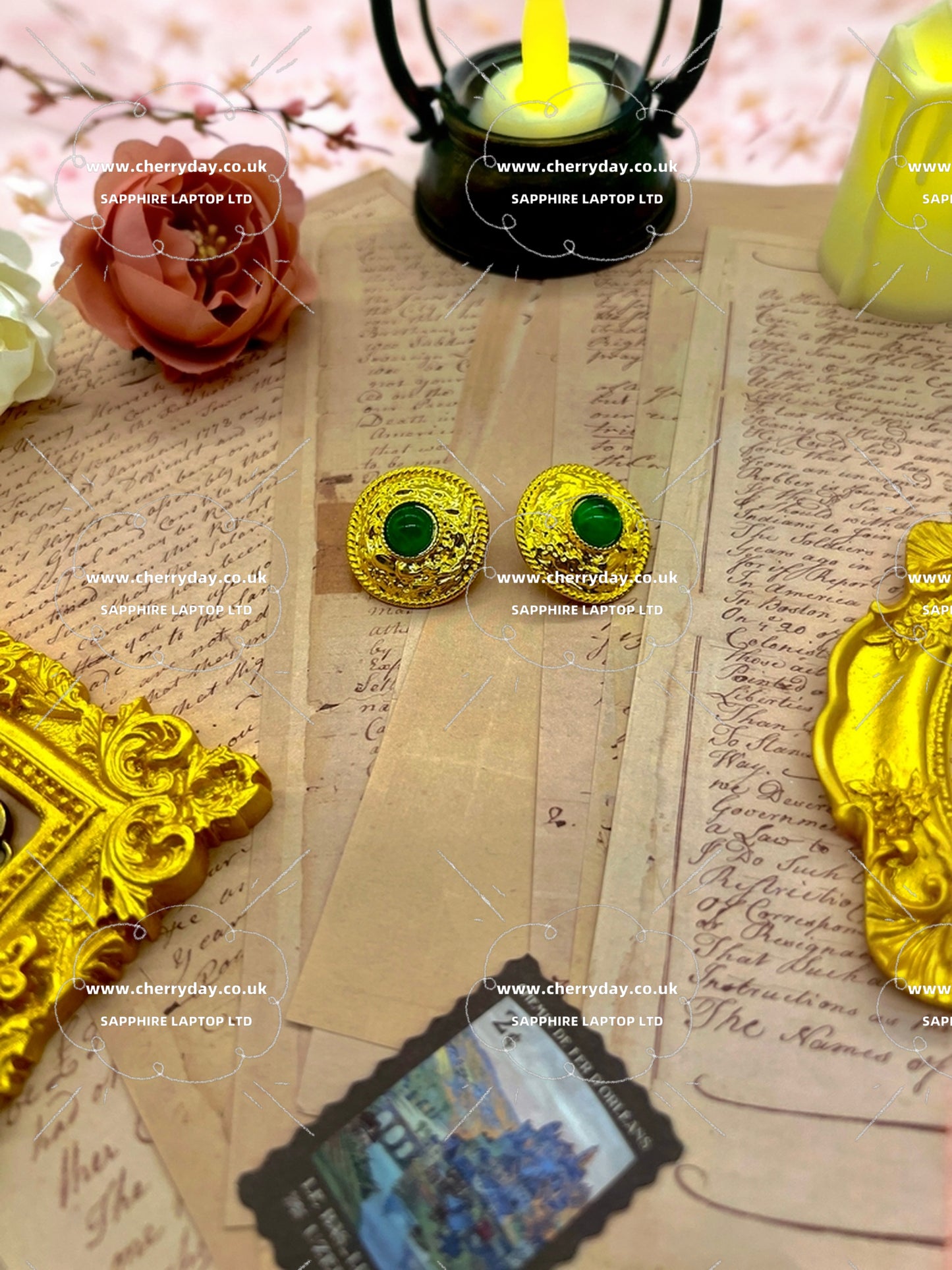 European courtesan vintage emerald gold vintage earrings
