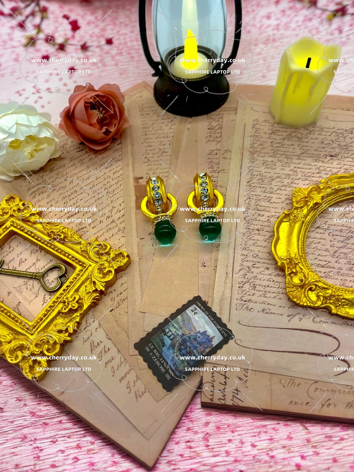Emerald drop vintage earrings