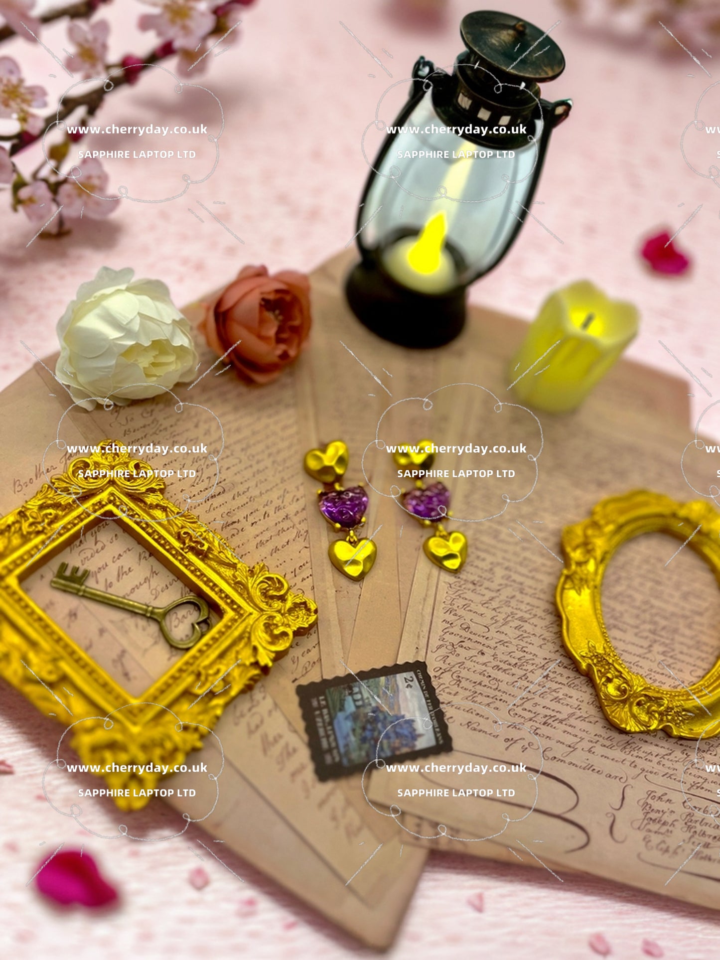 Purple heart gemstone vintage earrings