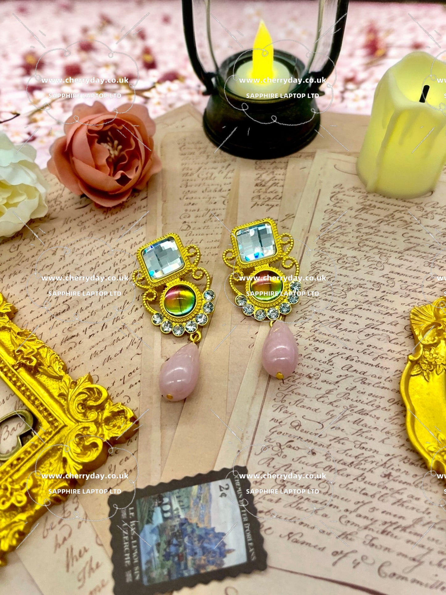 Barbie girl pink gemstone vintage earrings