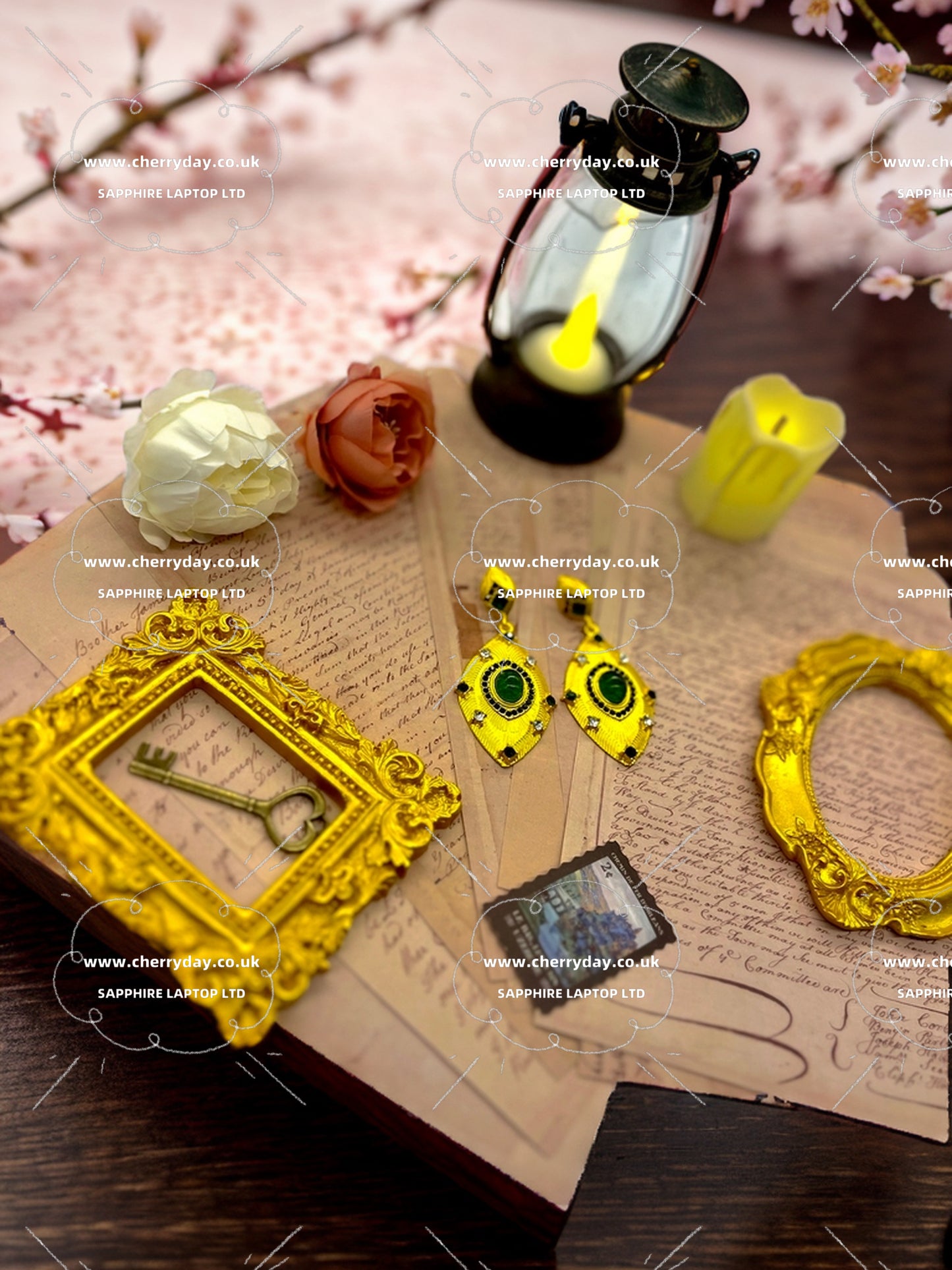 Emerald-encrusted gold leaves vintage earrings