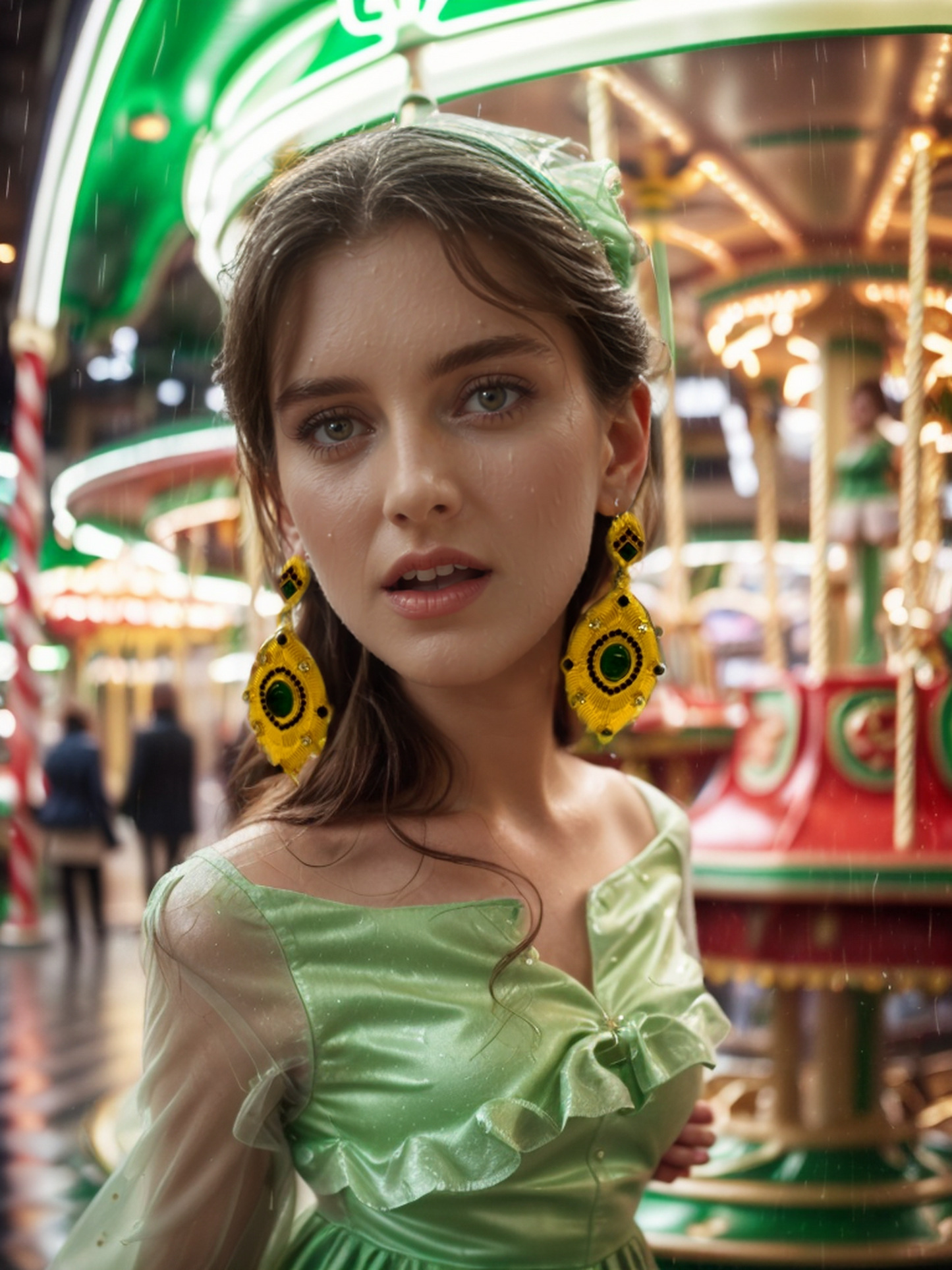 Emerald-encrusted gold leaves vintage earrings