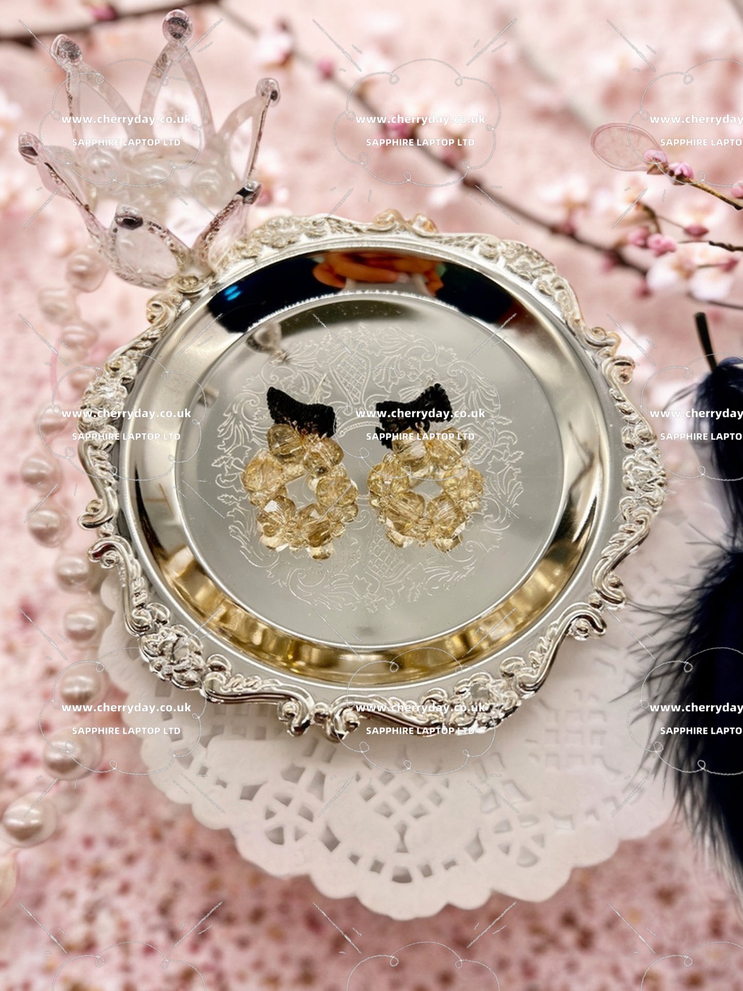 Black butterfly crystal wreath earrings