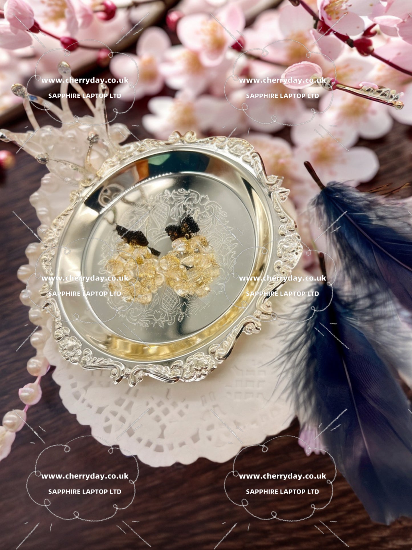 Black butterfly crystal wreath earrings