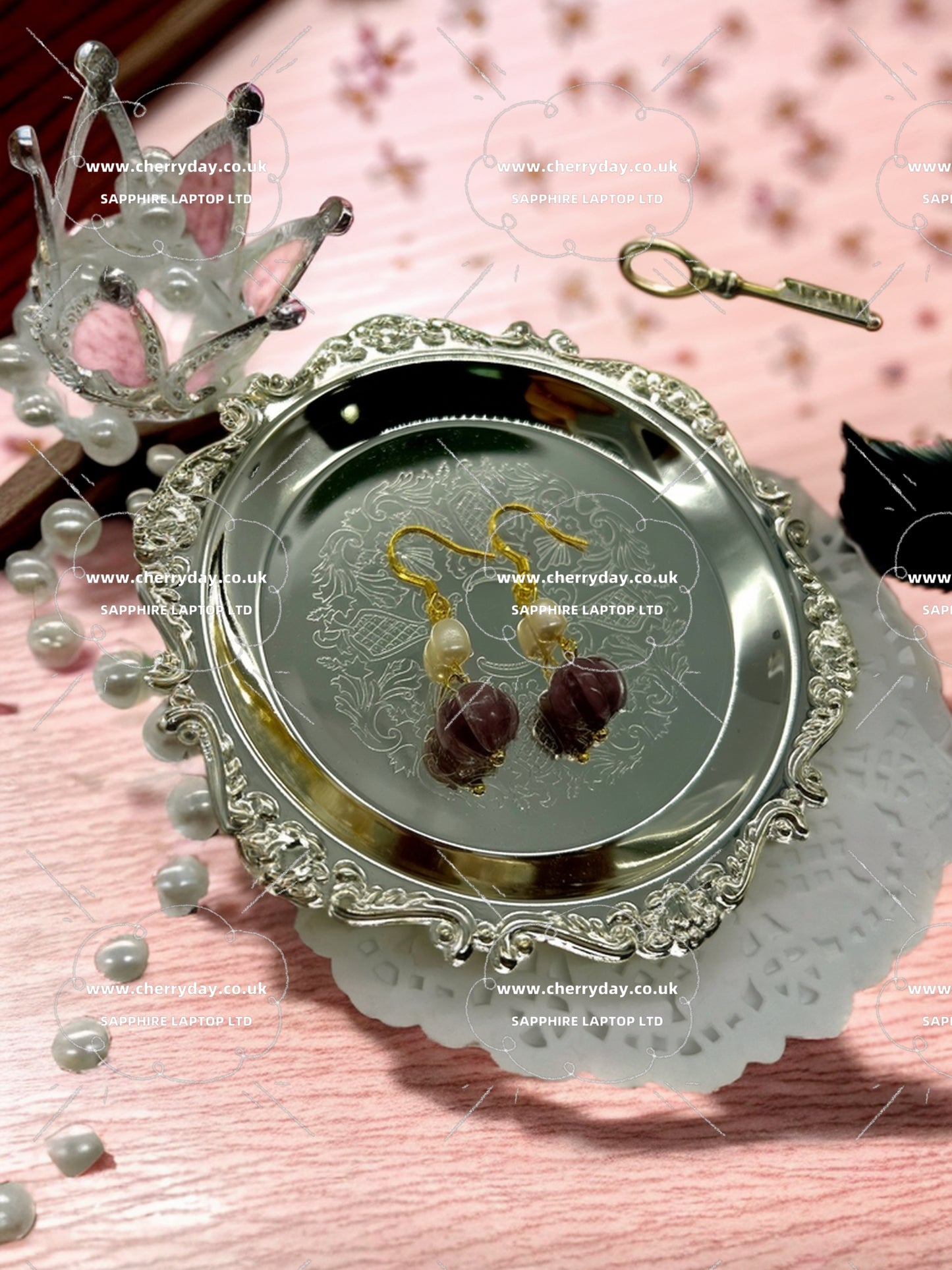Violet queen rose earrings