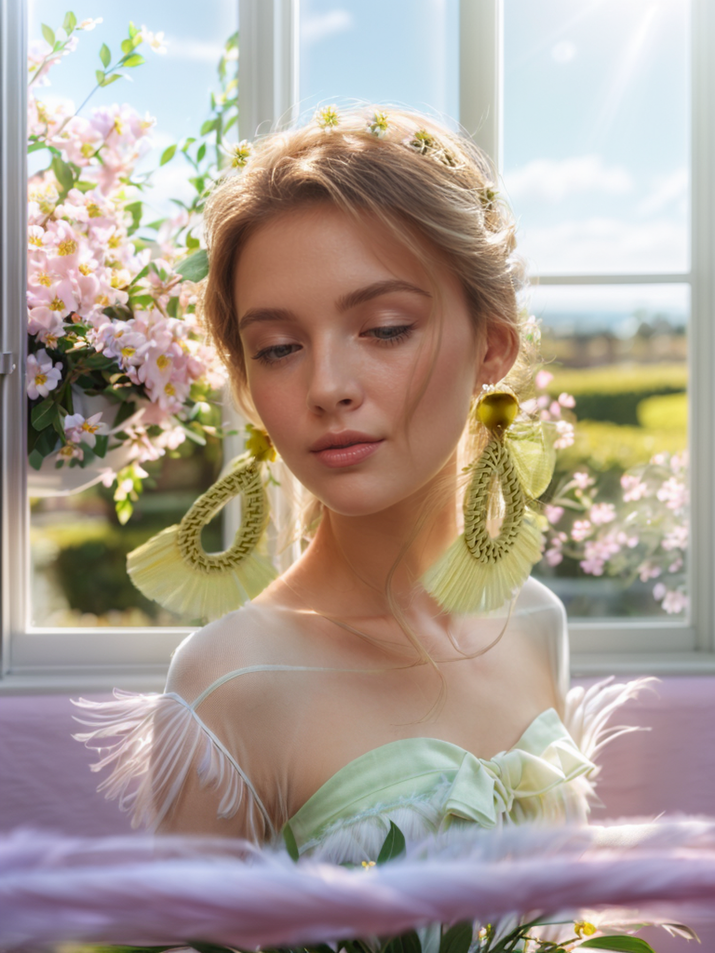 Icy summer boho pale yellow earrings