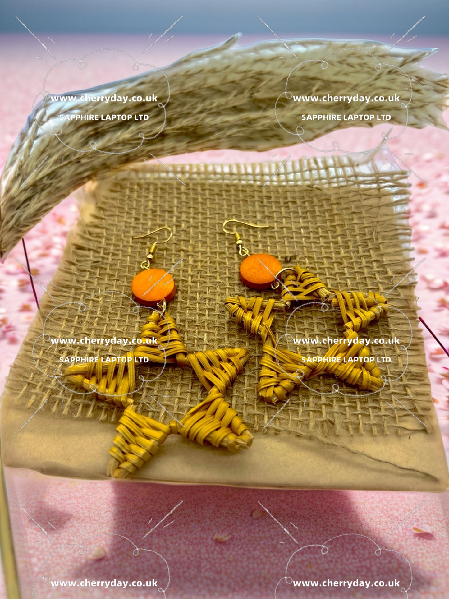 Pentagram rattan boho earrings