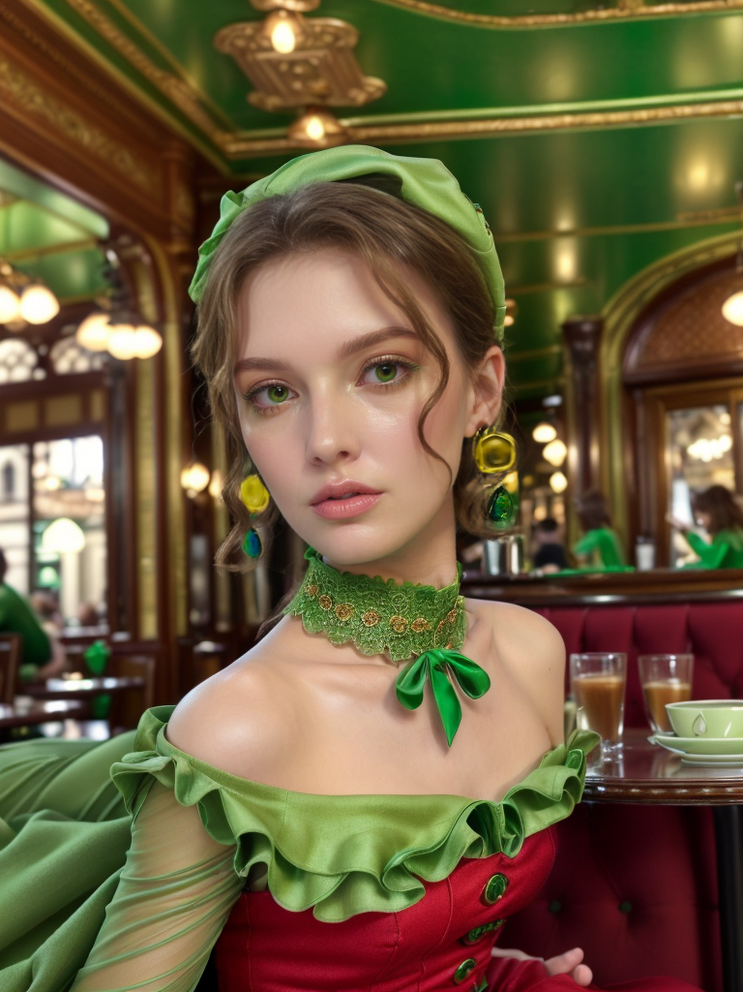 Green oil droplets earrings