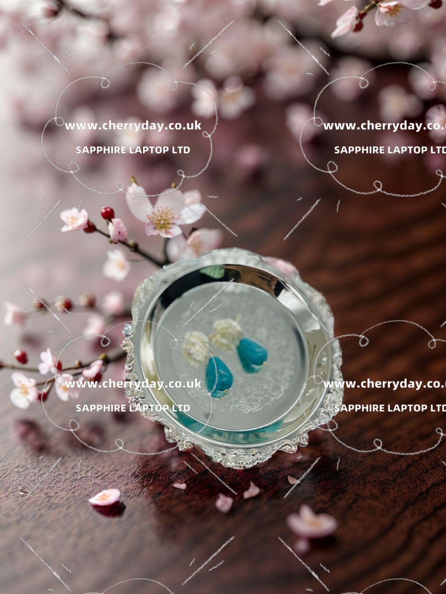 Lake blue cloud pattern camellia earrings
