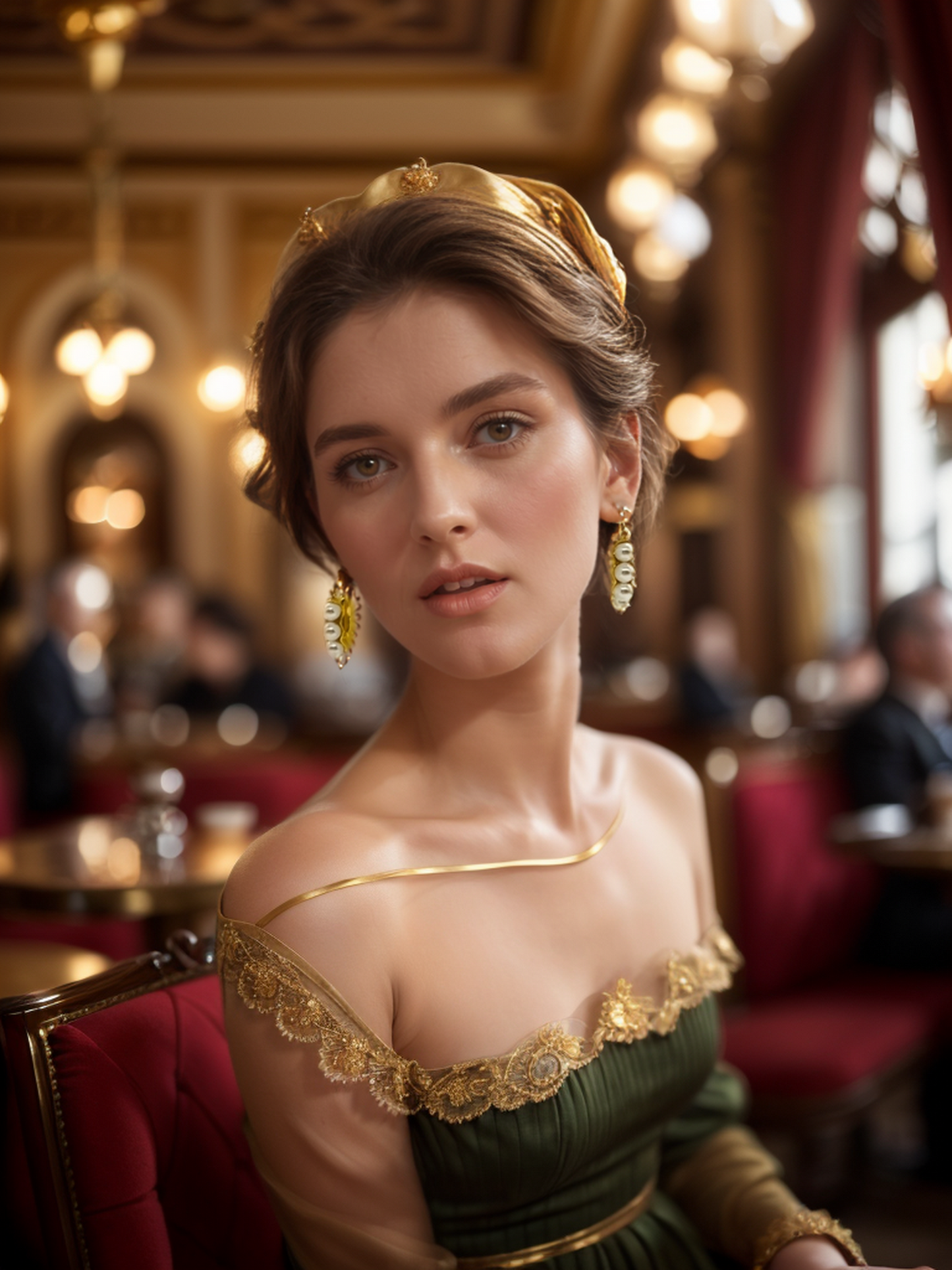 Gold square hoop earrings with pearls inlaid
