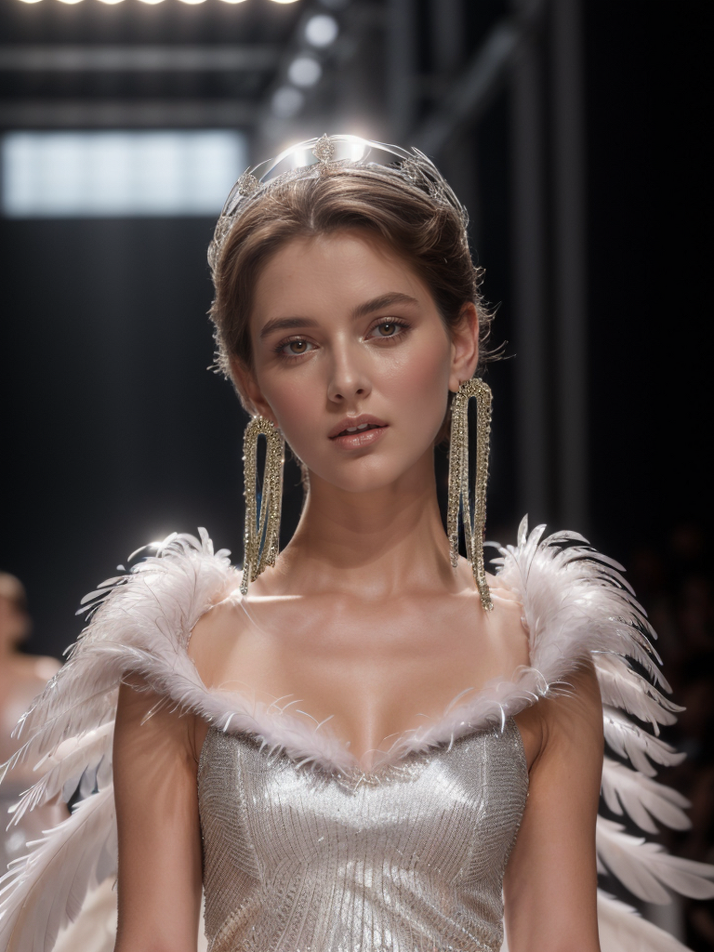 Silver diamond long tassel earrings