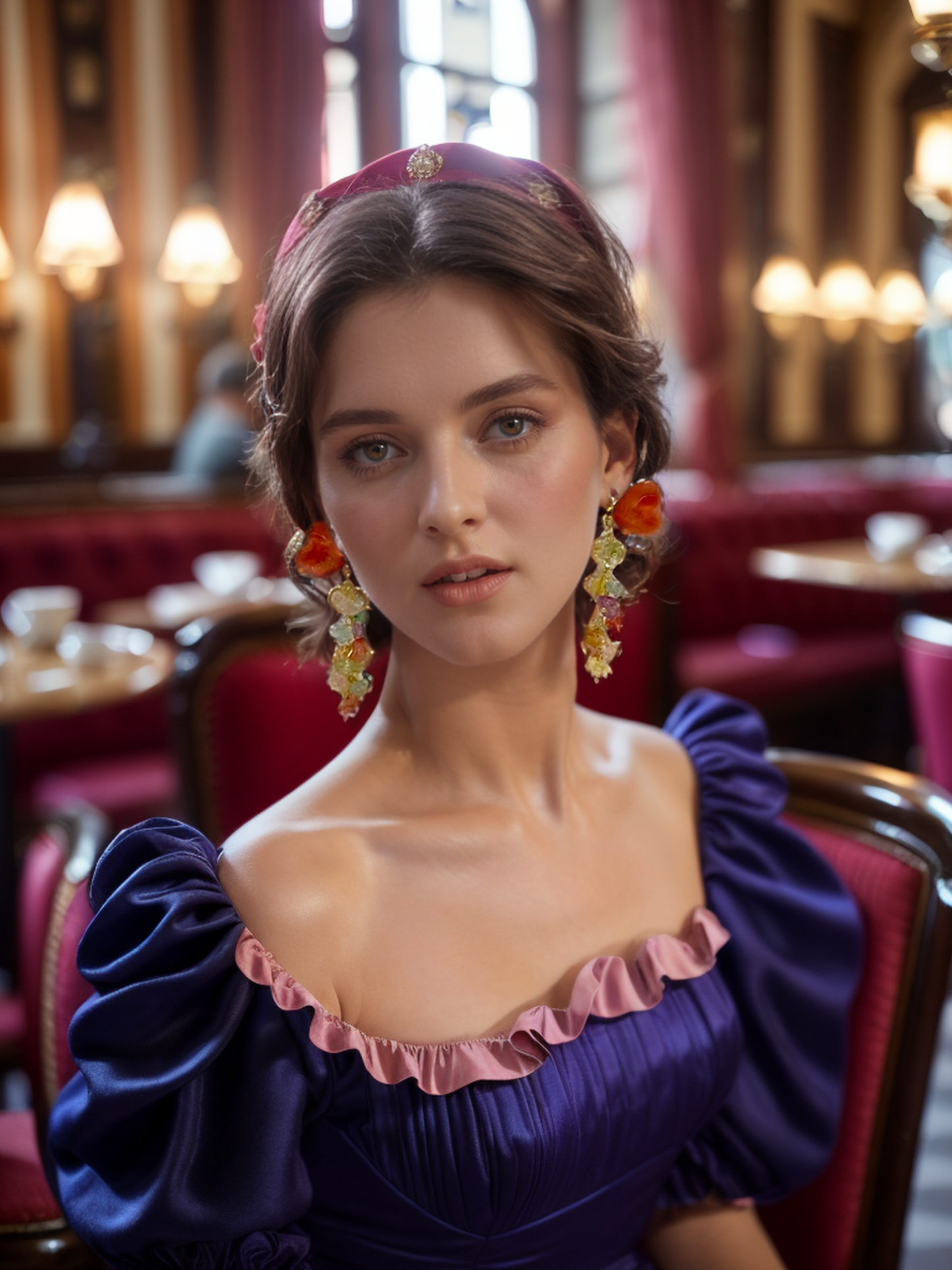 Heart-shaped colourful diamond tassel earrings