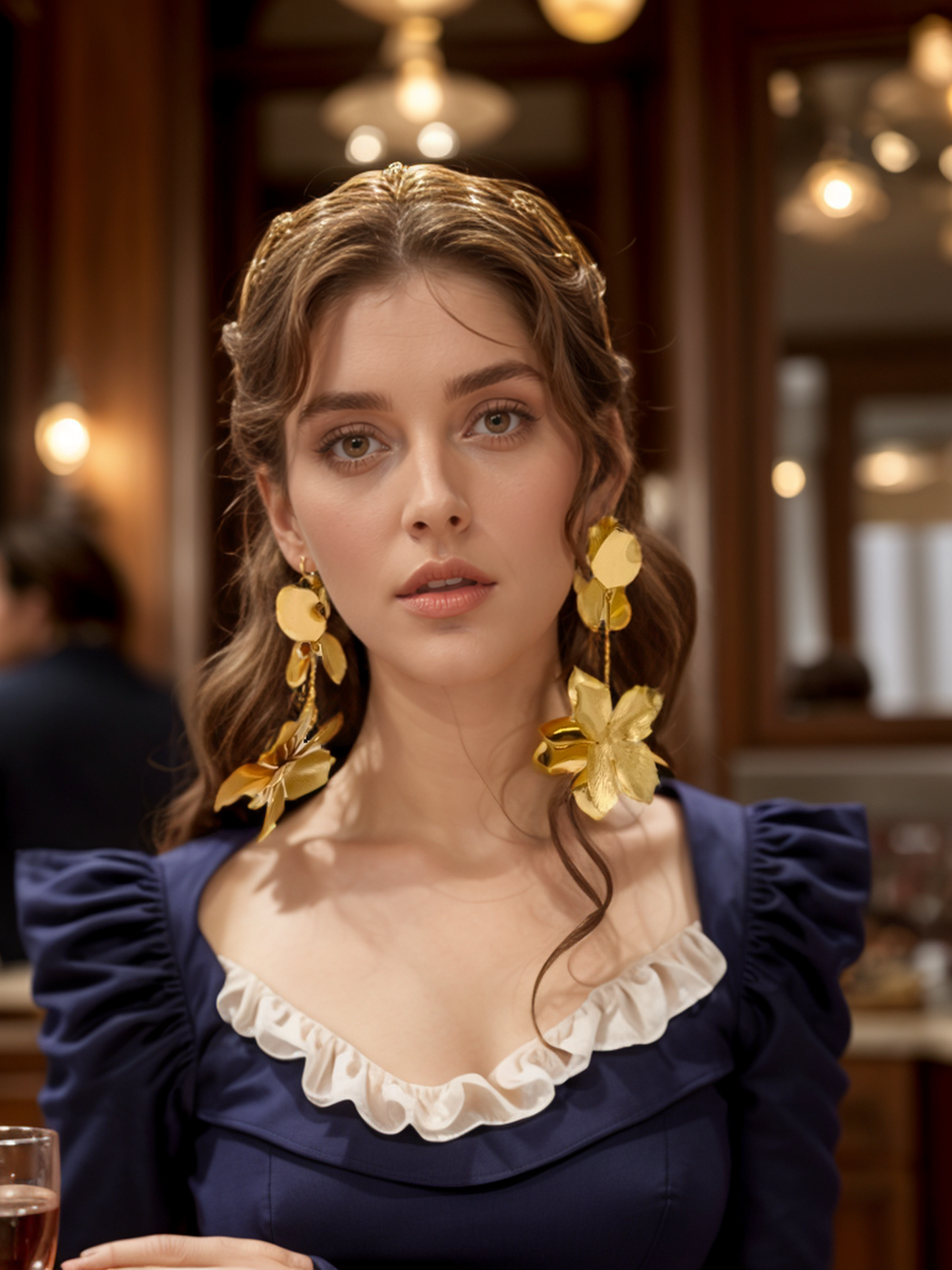 Gold dahlia tassel earrings