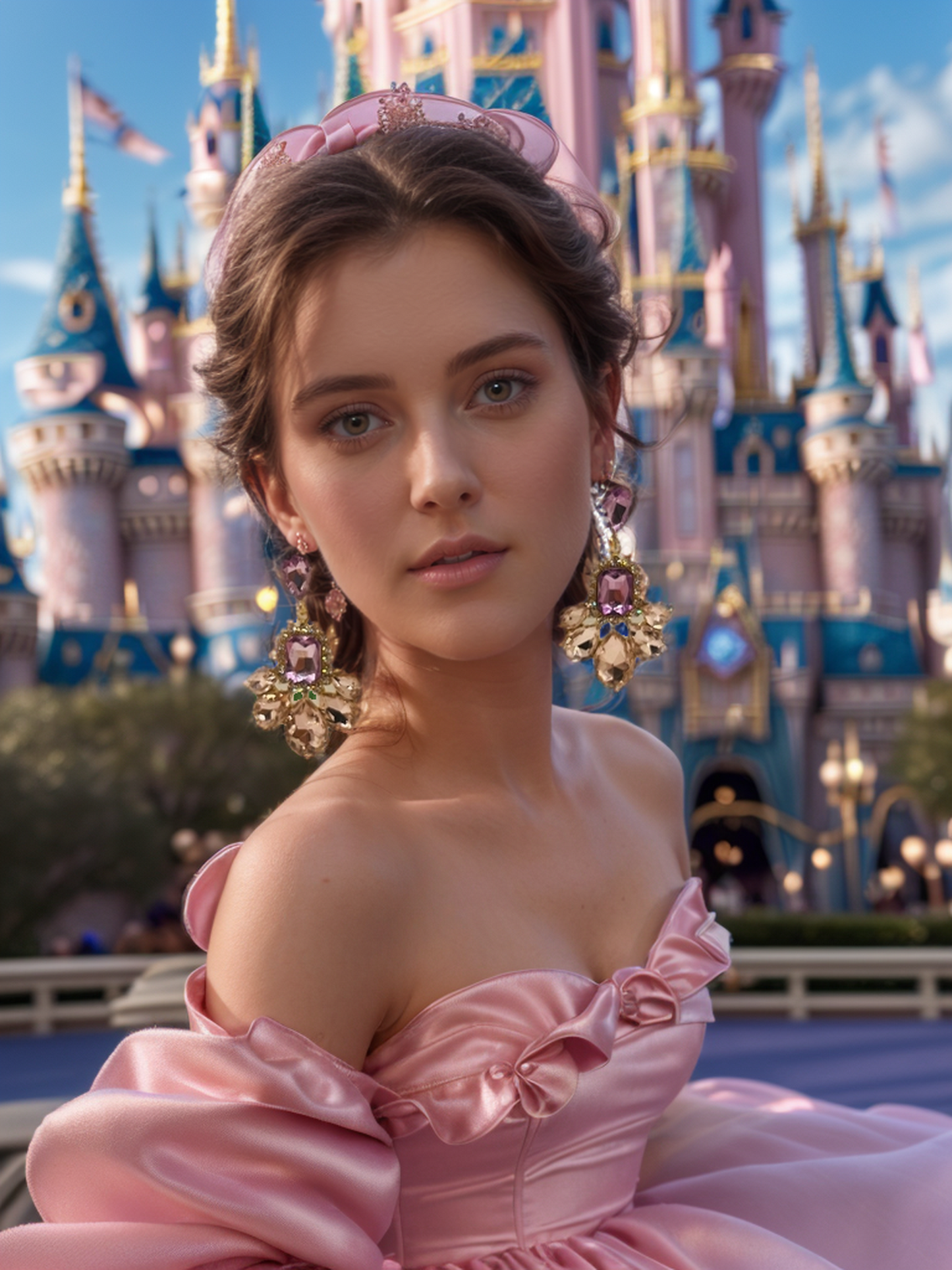 Pinkish purple diamond flower-de-luce earrings