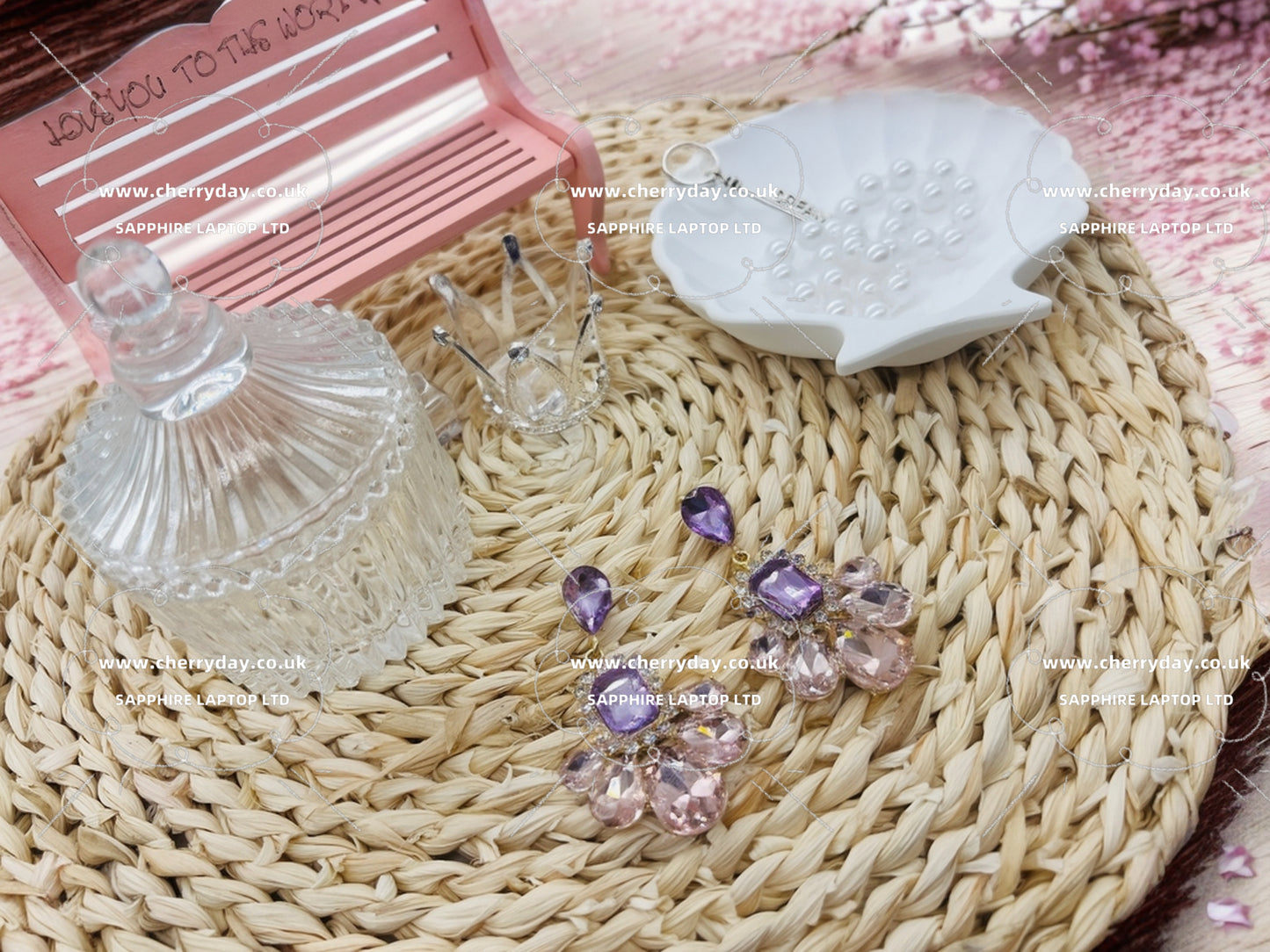 Pinkish purple diamond flower-de-luce earrings