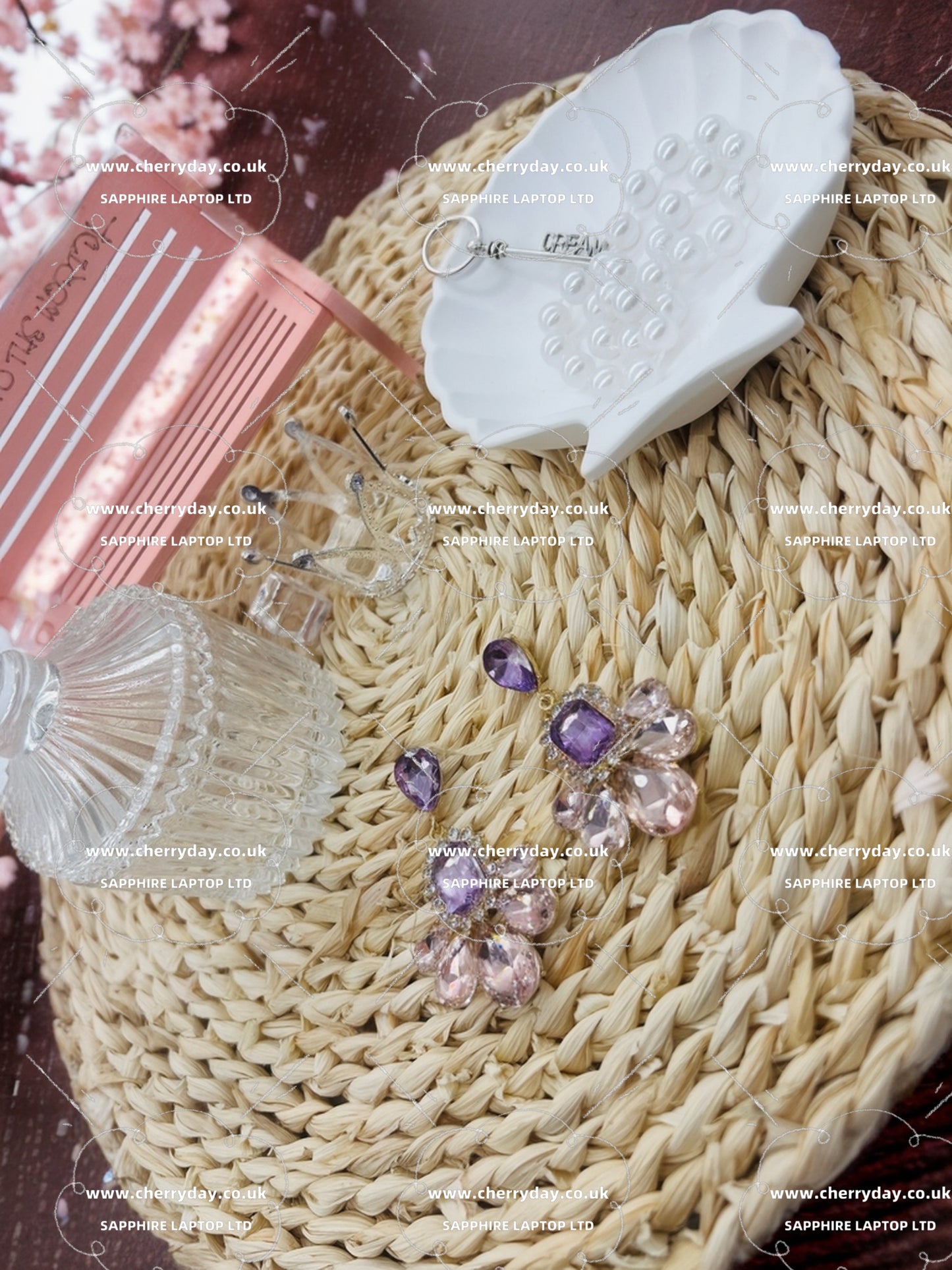 Pinkish purple diamond flower-de-luce earrings