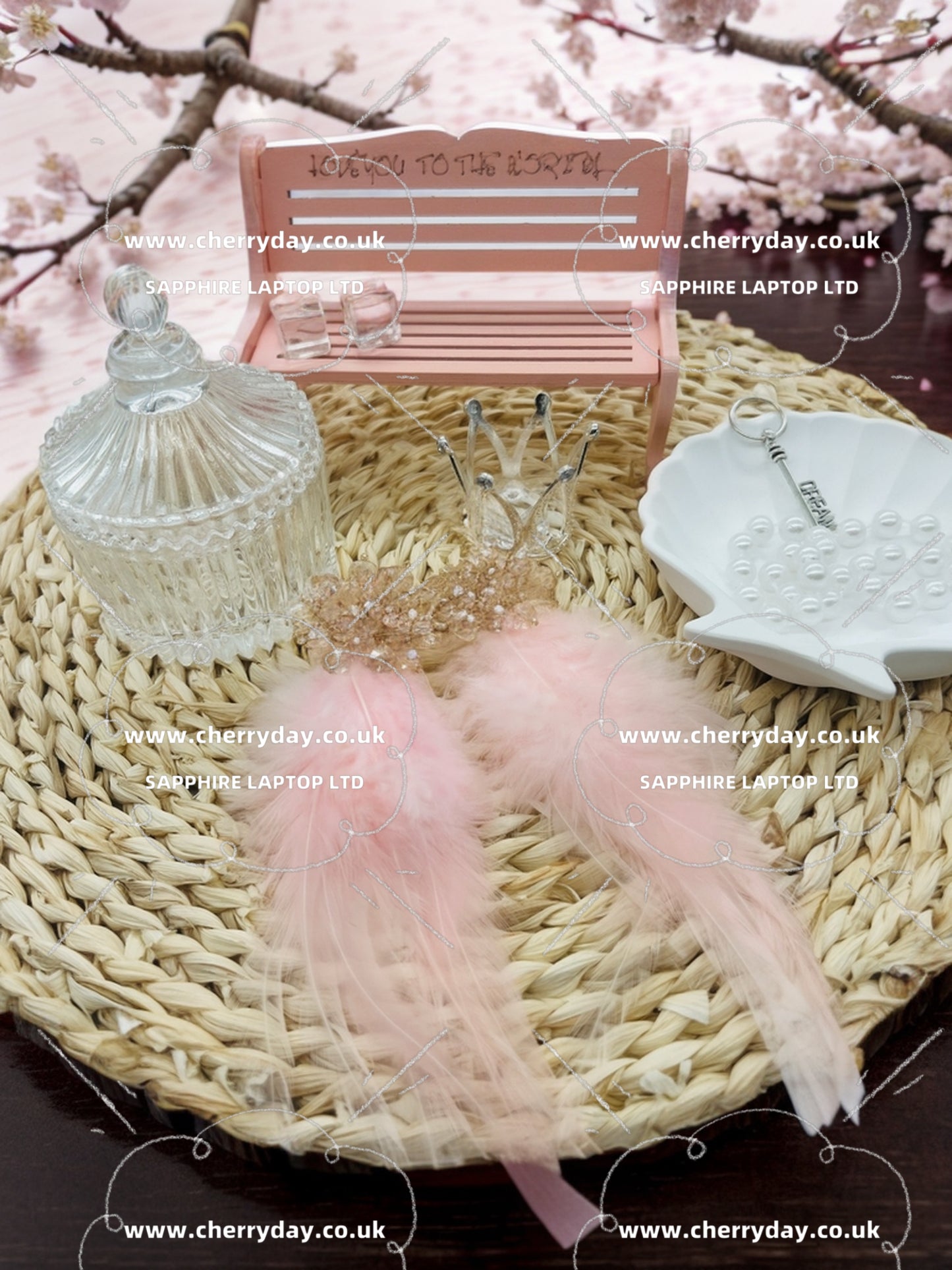 Pink feather shining star earrings