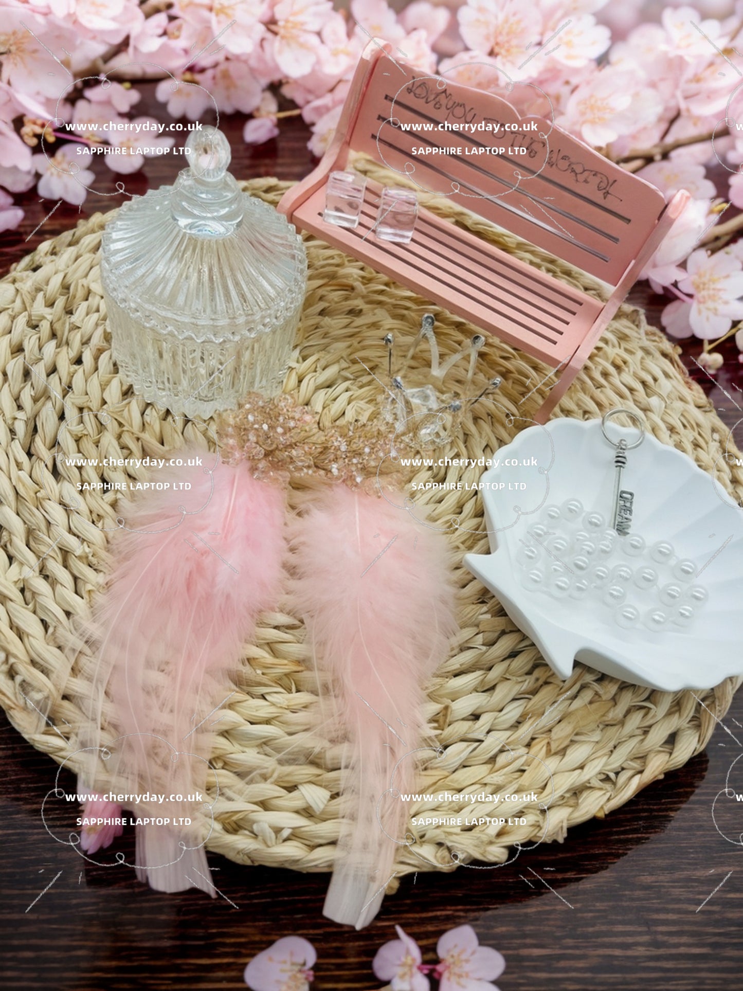 Pink feather shining star earrings