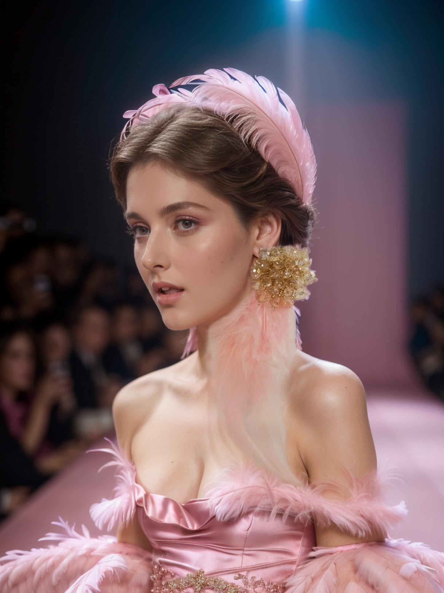 Pink feather shining star earrings