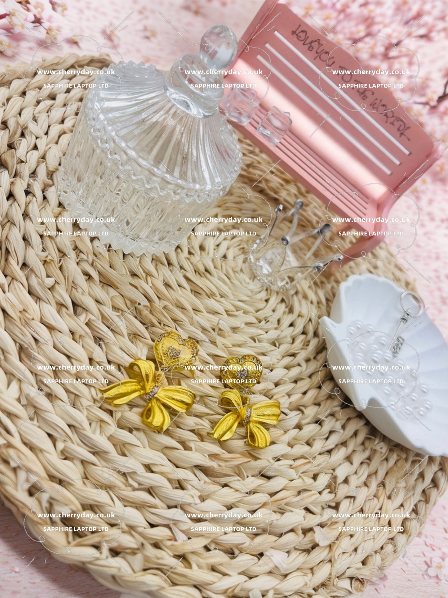 Gold heart bow earrings